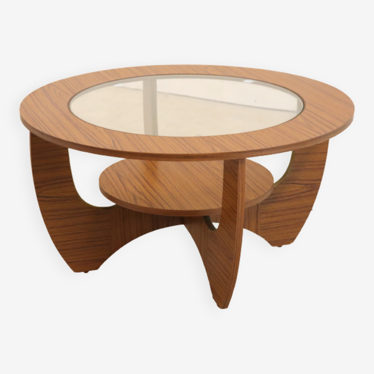 Mid Century Round Coffee Table | Formica & Glass Retro Table
