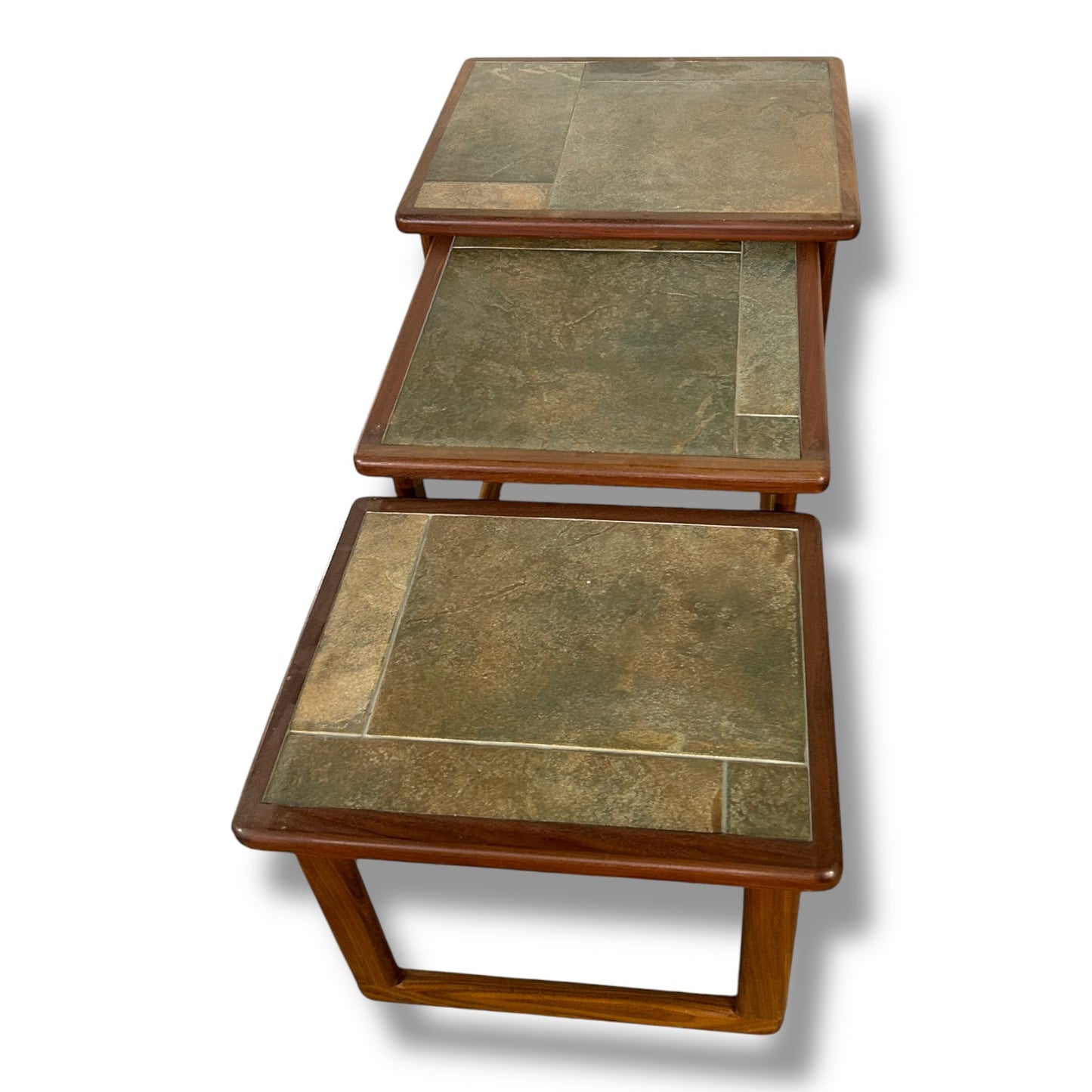 Mid Century Danish Nest of Tables | Vintage Tiled Teak Side Tables Set of 3