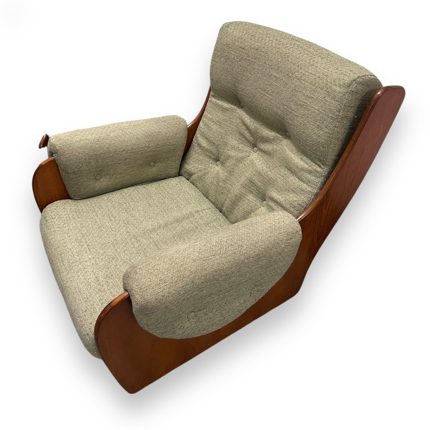 mid century g plan saddleback armchairs