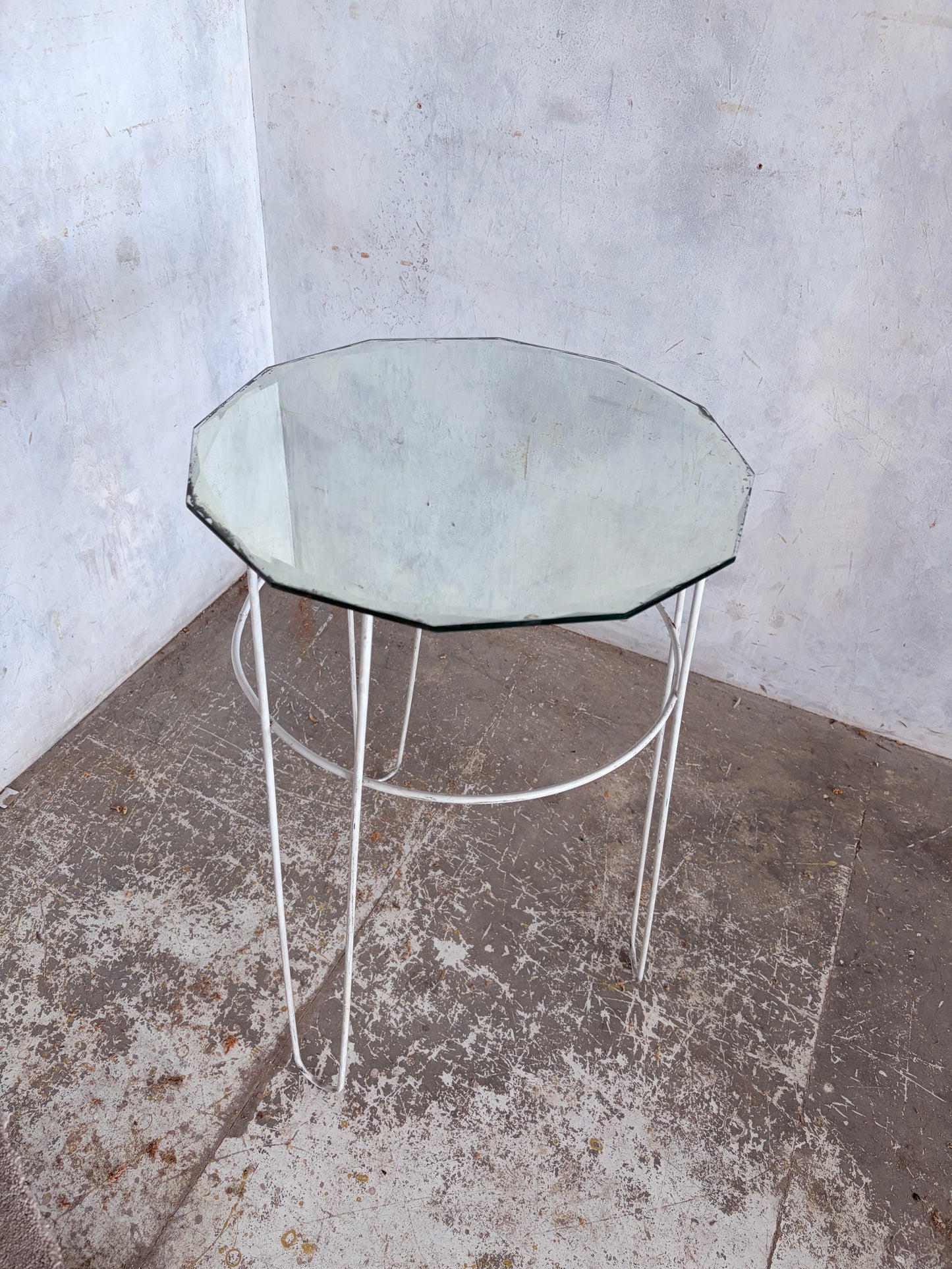 Art Deco Glass Top Side Table – Space Age Metal Frame