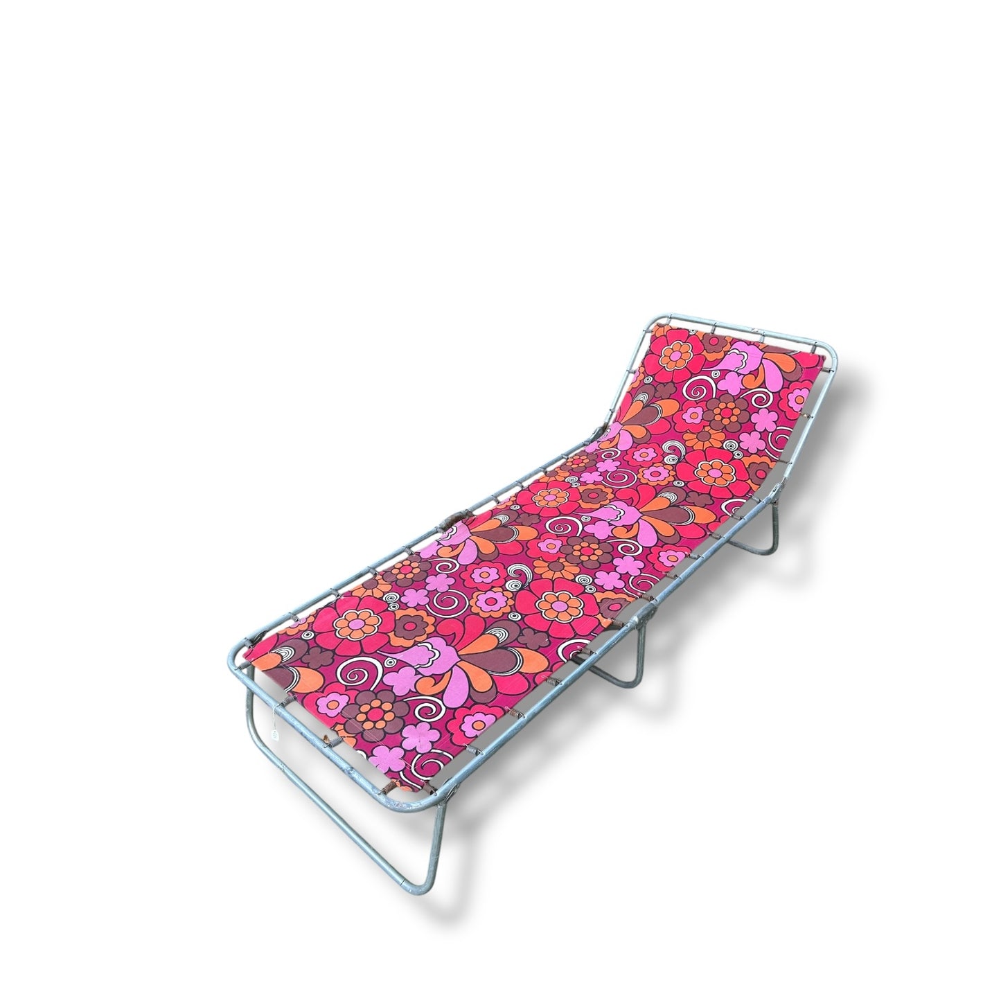 Vintage 1970s Folding Sun Lounger | Retro Floral Garden Chair | Space Age Outdoor Recliner | Boho Deck Chair with Psychedelic Print