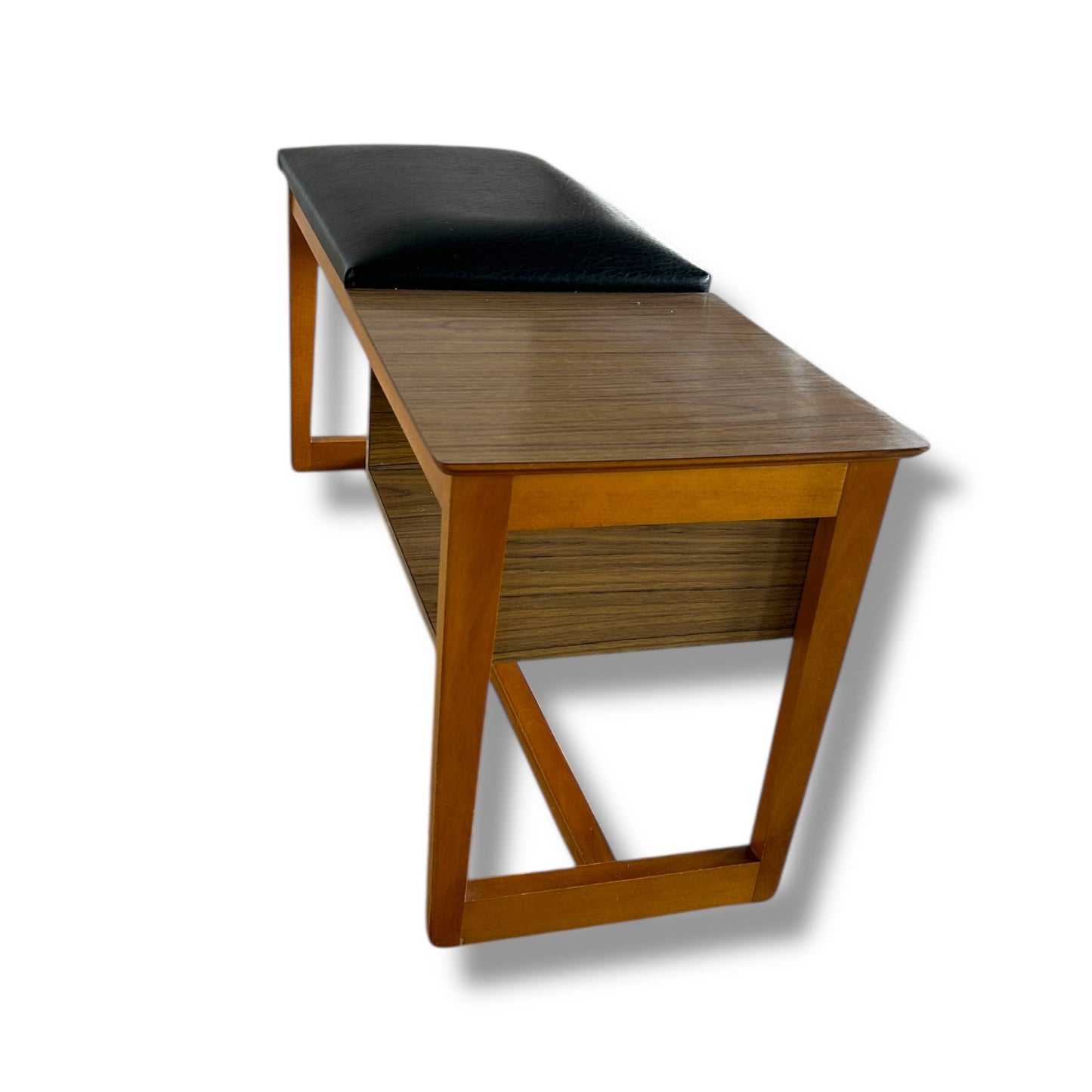Mid Century Teak And Leather Telephone Seat Table