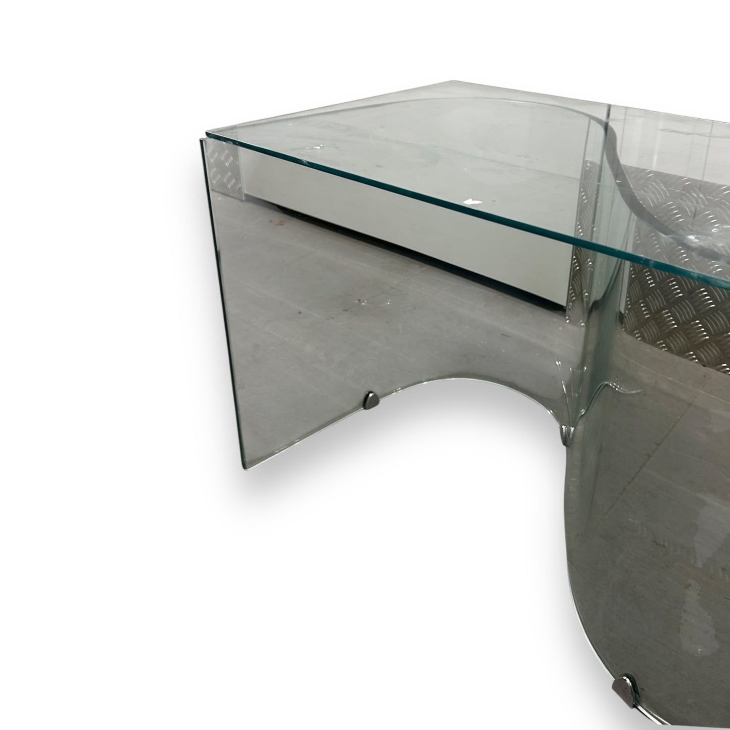 Vintage 1980s Italian Glass Curved Coffee Table