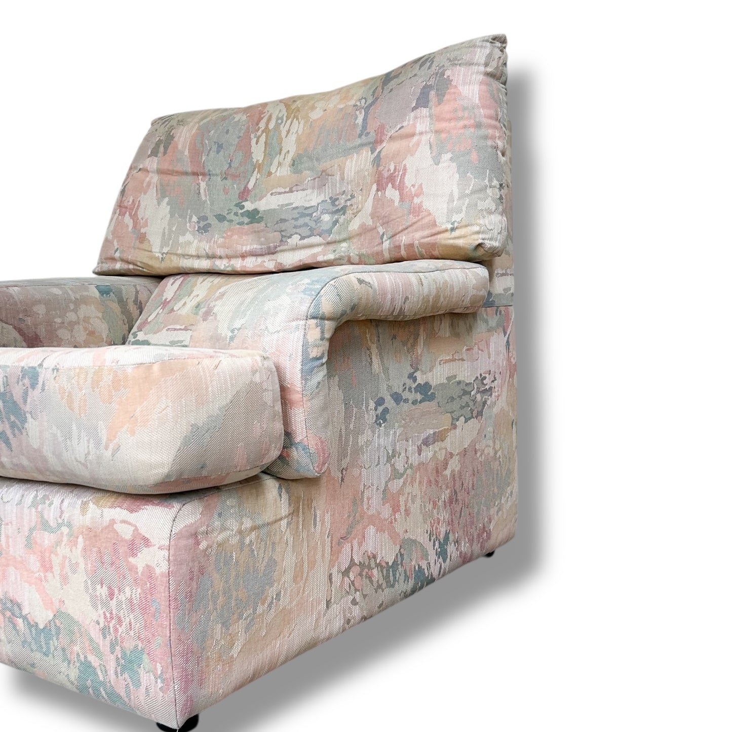 Vintage 1980s/1990s Abstract Pattern Armchair & Footstool – Retro Memphis Style Lounge Set