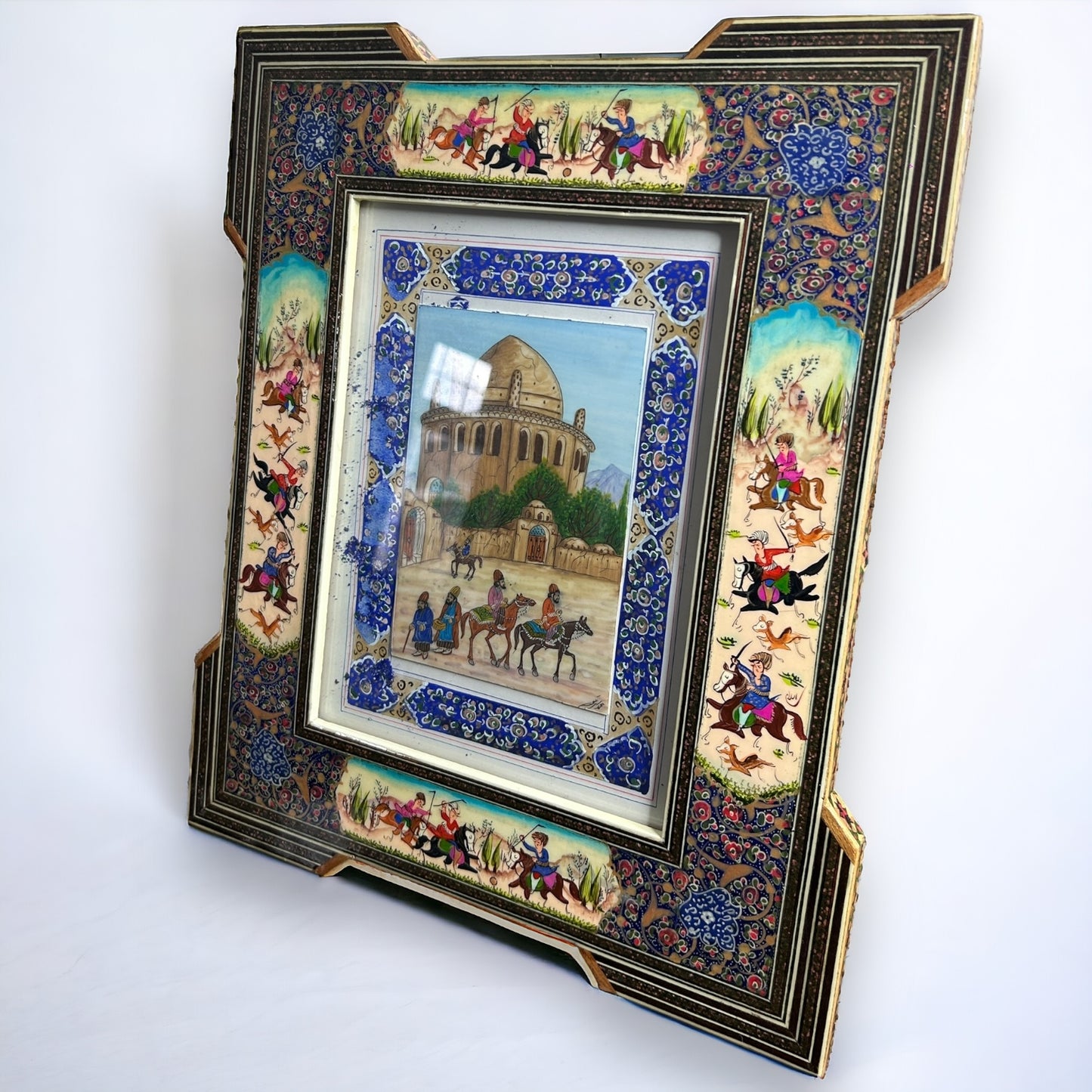 Vintage 1950s Persian Khatam Mosaic Watercolour Painting
