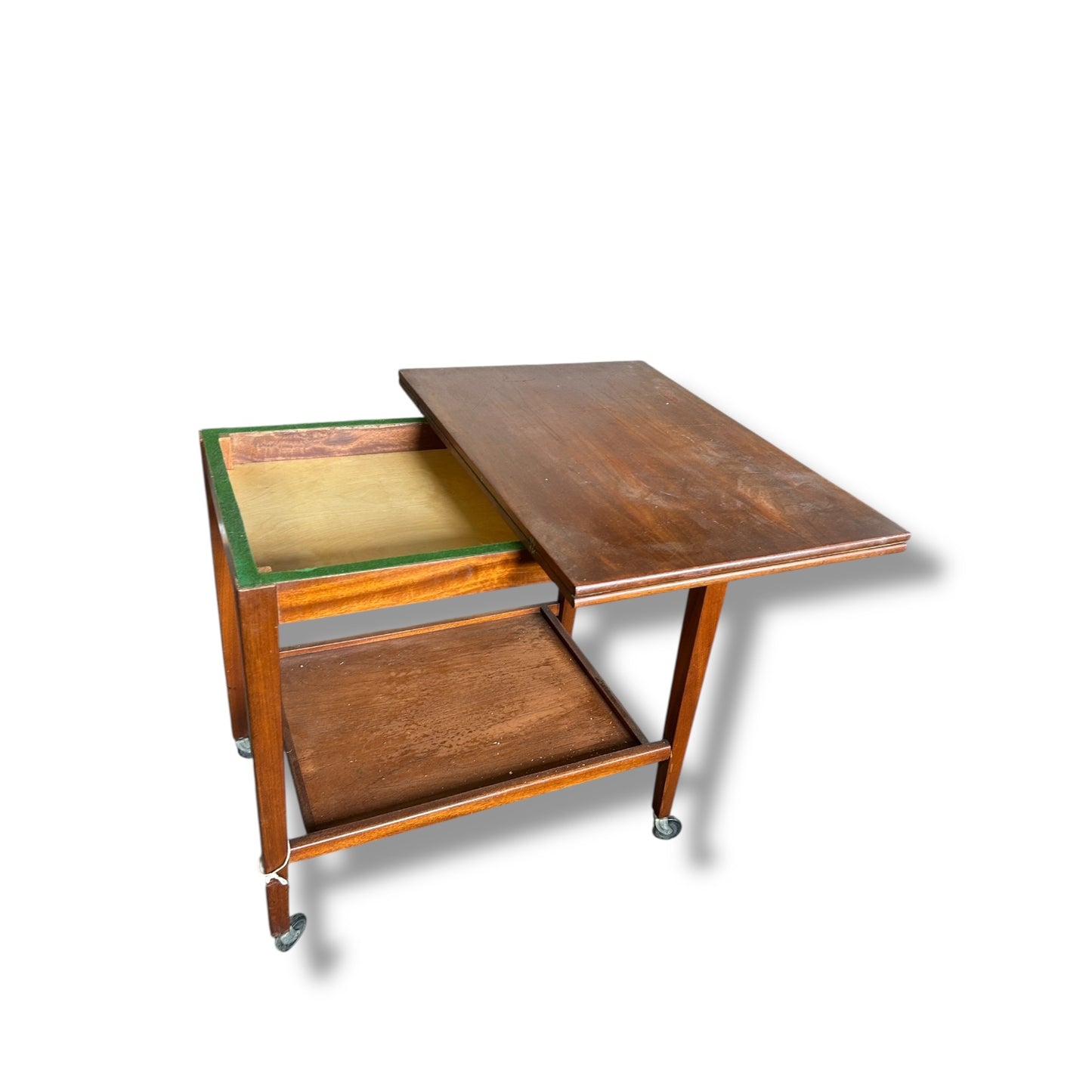 Vintage Scottish Card Table | Folding Green Felt Top | Mid Century Games Table on Castors