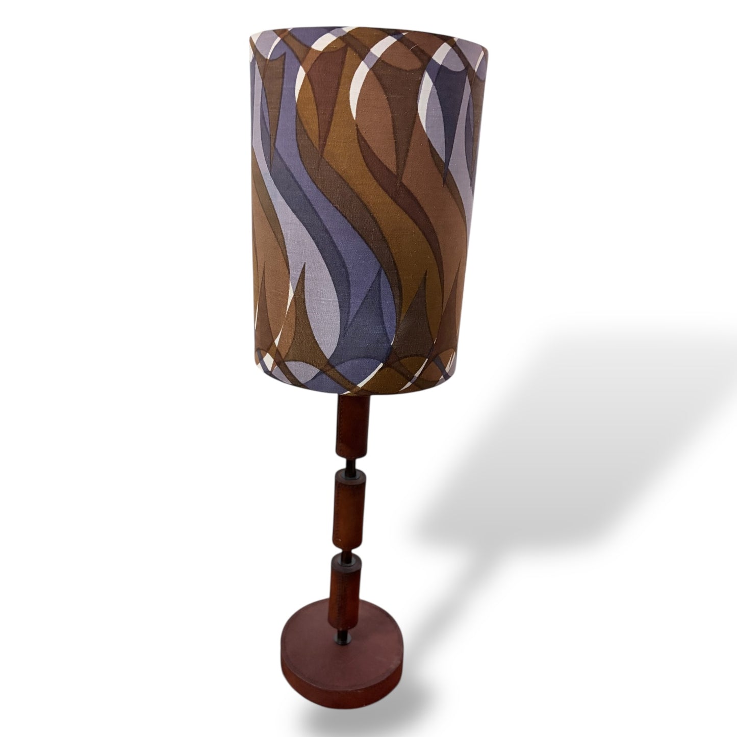Vintage Leather & Teak-Style Table Lamp with Handmade Shade by Lightfandango — view 7