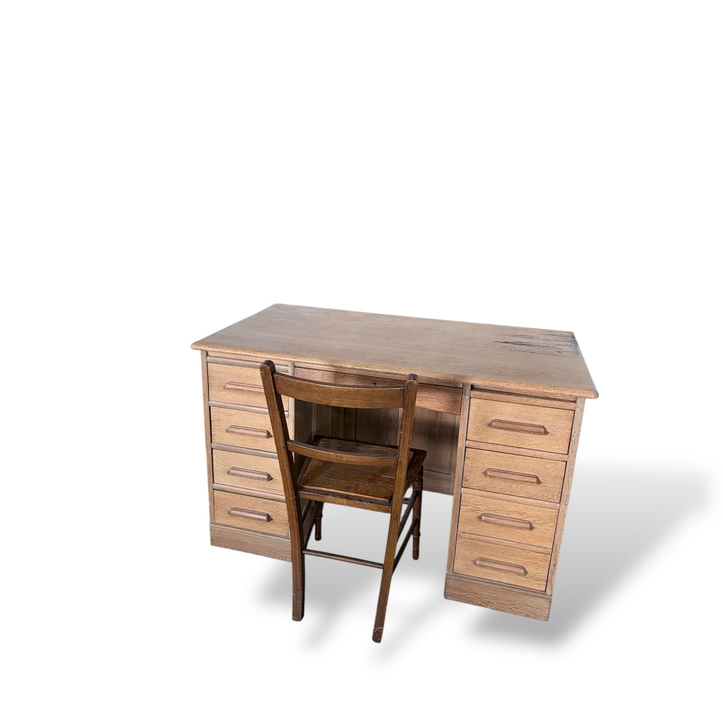 Vintage Pine & Oak Twin Pedestal Desk – 8 Drawer Writing Desk