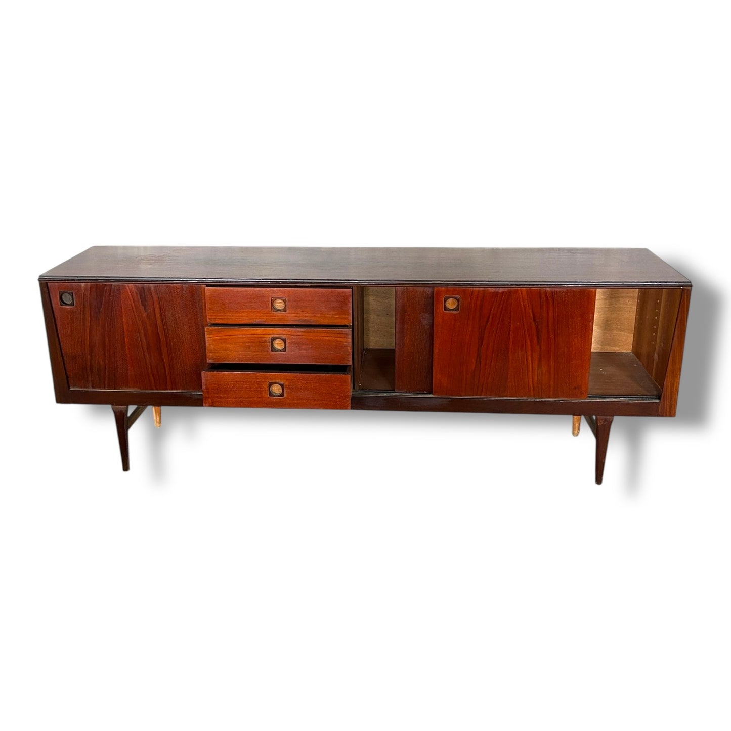 Danish Mid-Century Rosewood Sideboard | Vintage Long Credenza with Drawers & Sliding Doors