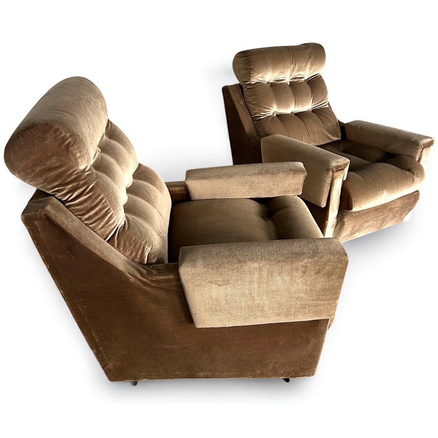 Mid Century Modern Pair of Chenille Fabric Parker Knoll Armchairs