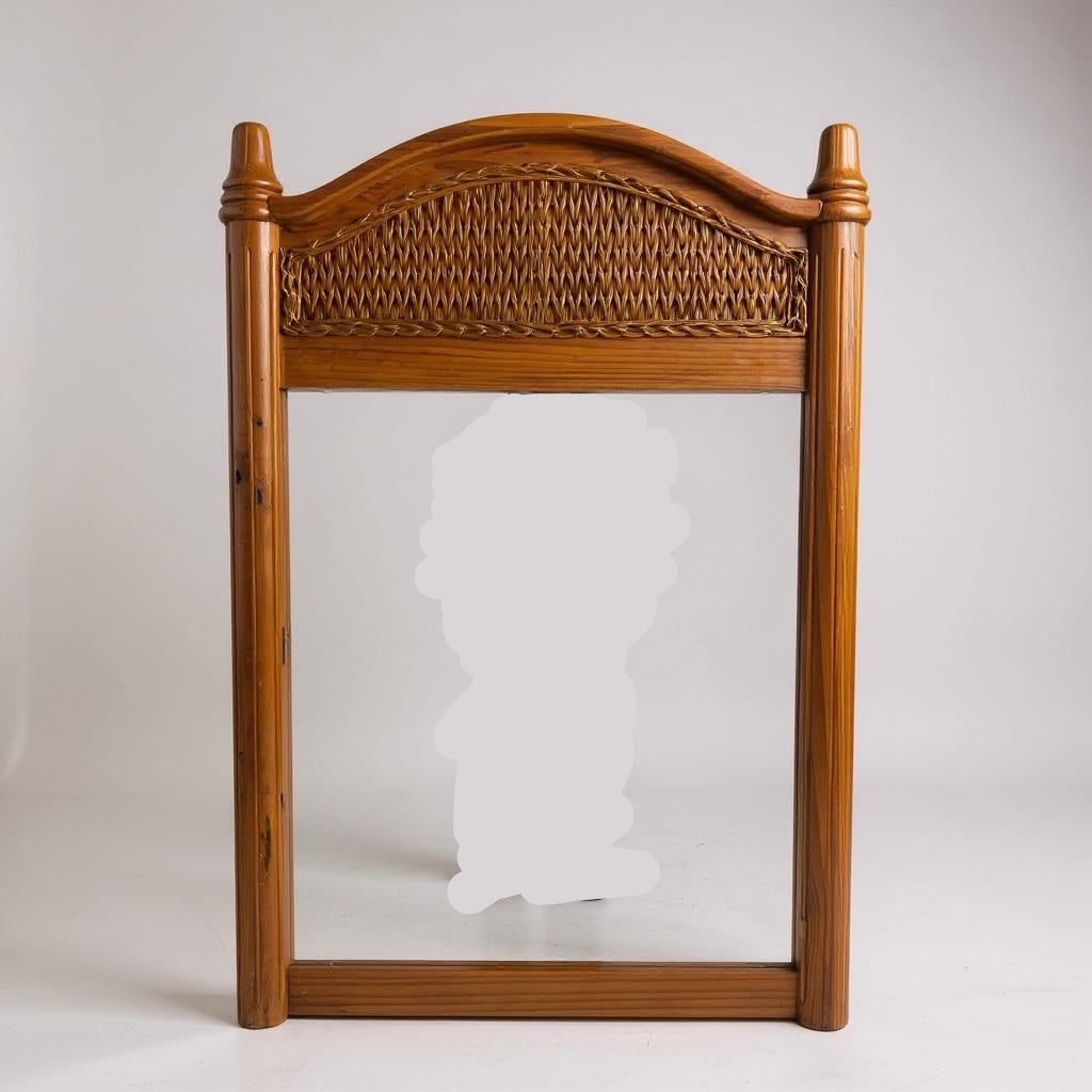 Mid Century Modern Large Bamboo and Pine Hallway Mirror