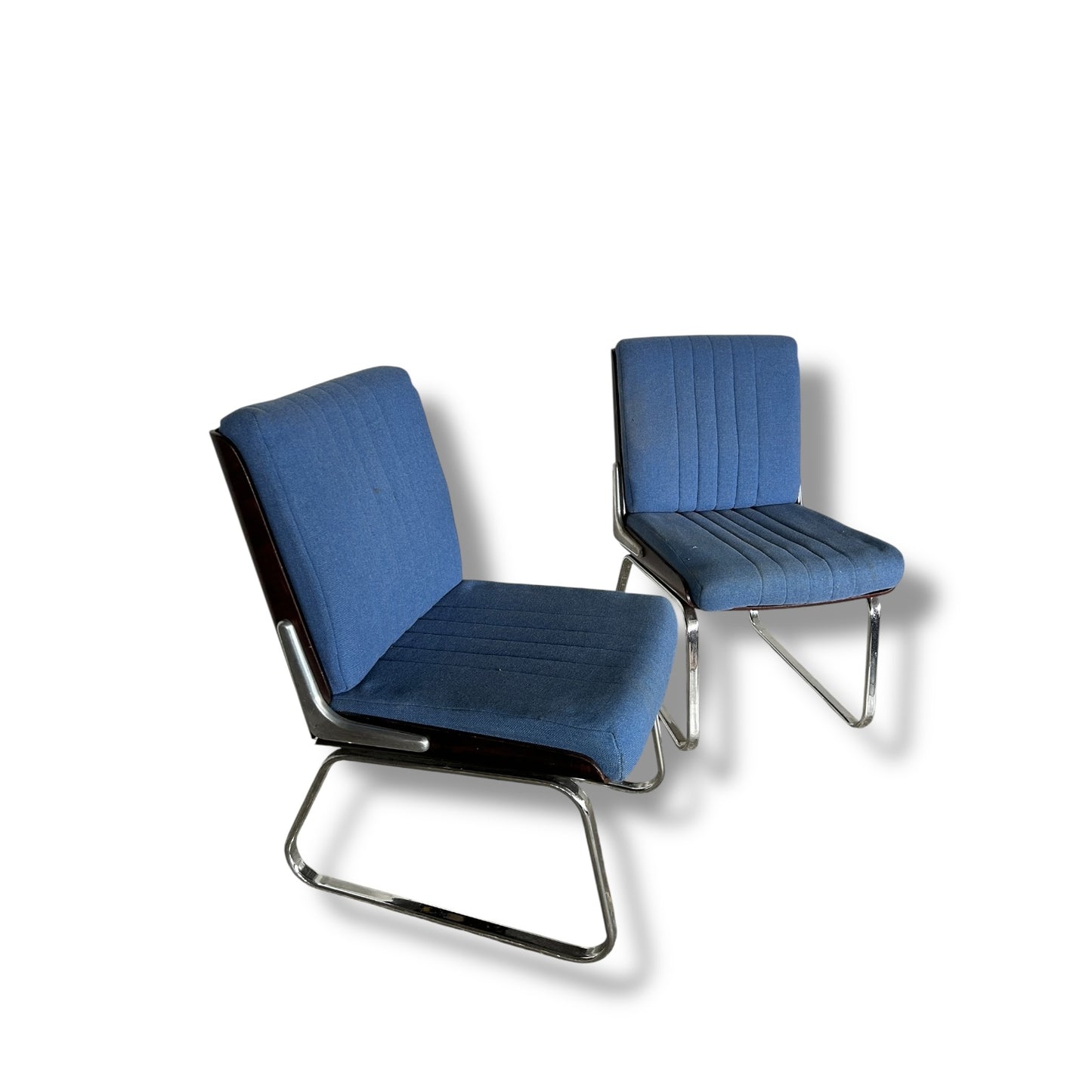 Vintage Gordon Russell Verco Chairs – Pair of Mid Century Modern Blue Chrome Dining Chairs, Retro 1970s Cantilever Seating