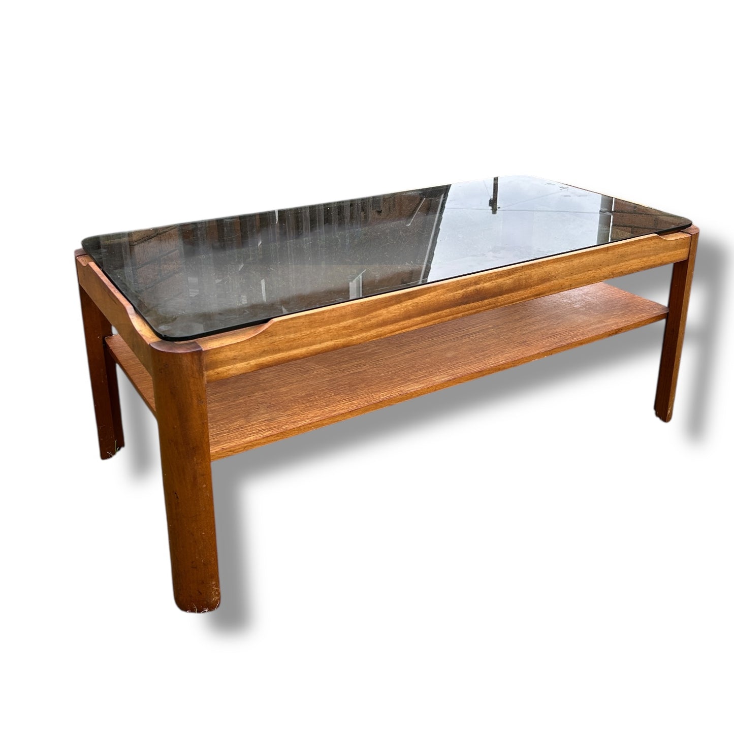 Mid Century Myers Smoked Glass and Teak Coffee Table