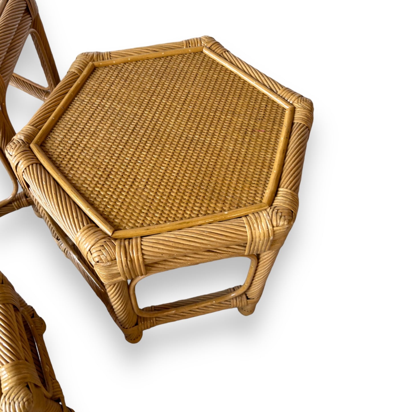 mid century set of 3 bamboo hexagonal tables