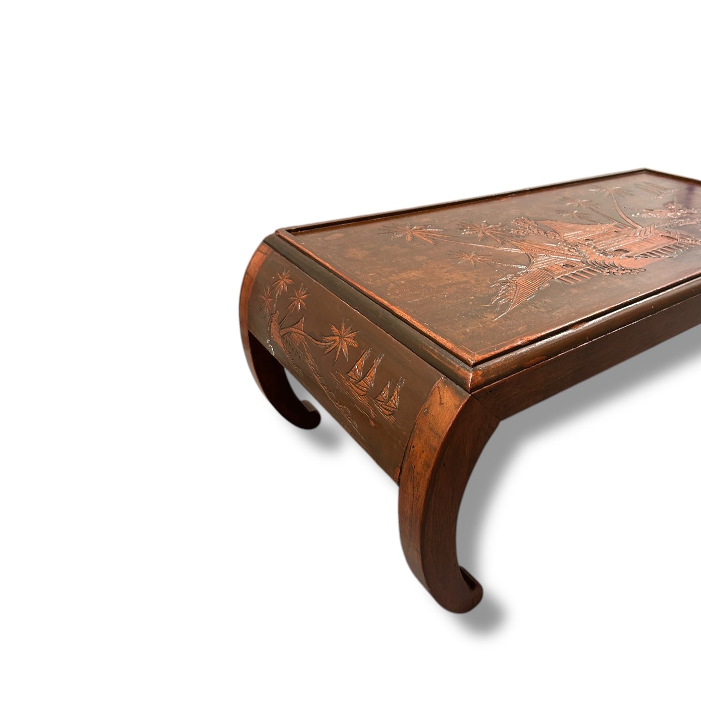 Mid Century Chinese Carved Wood Coffee Table