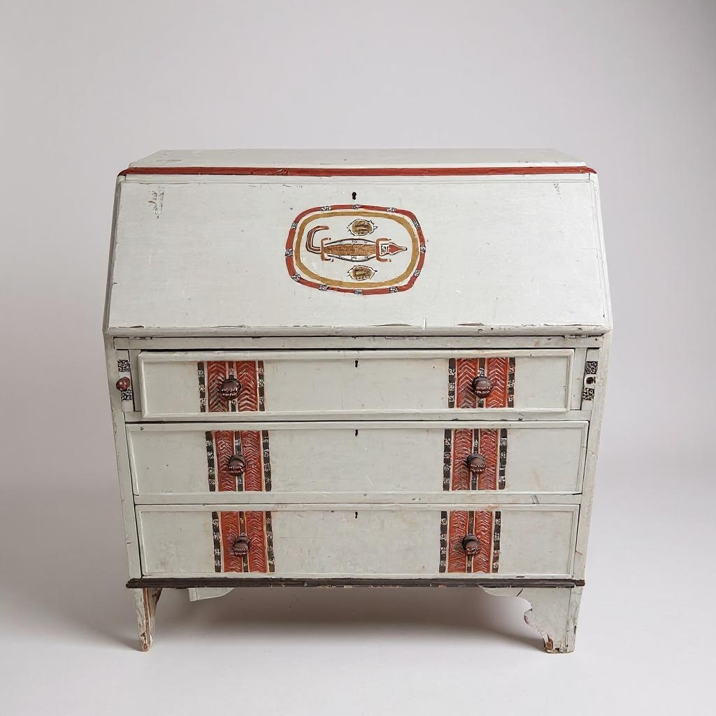Vintage Handpainted Aboriginal Art Quirky Bureau Secretary Desk