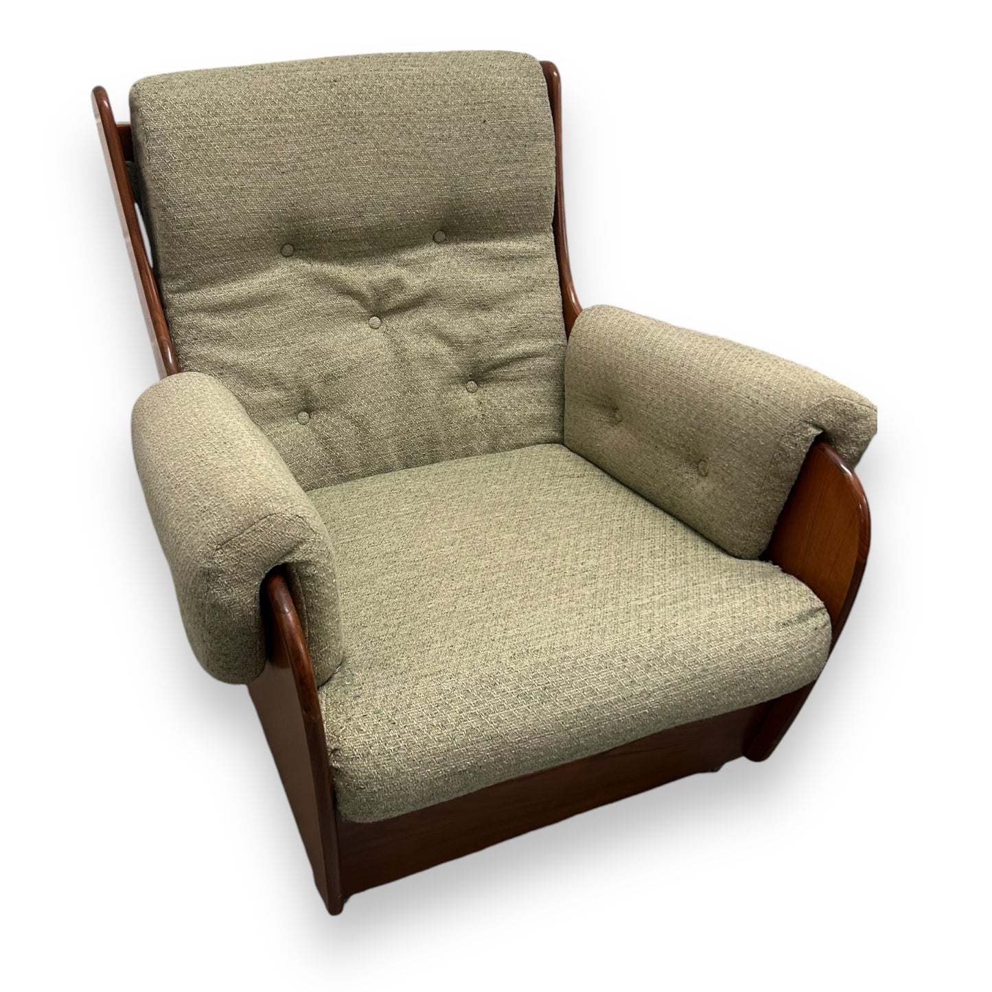 mid century g plan saddleback armchairs