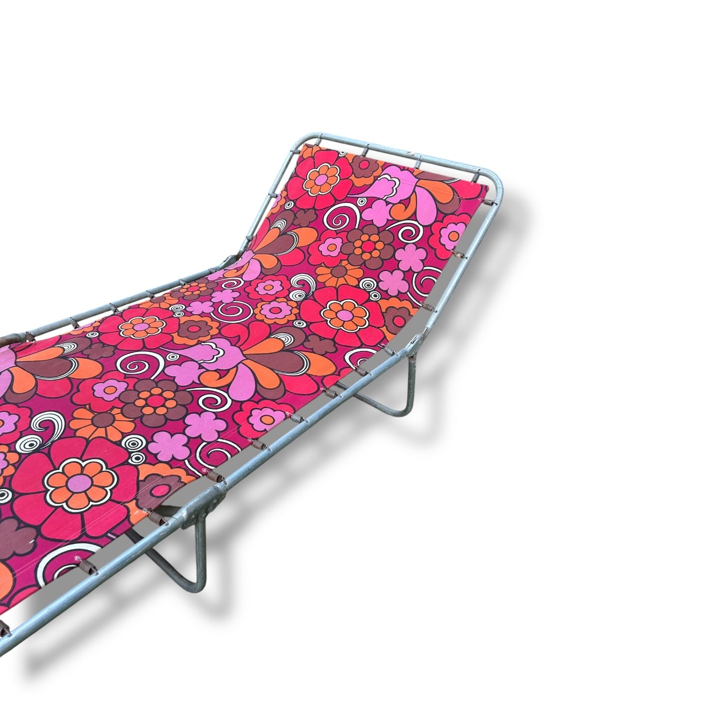Vintage 1970s Folding Sun Lounger | Retro Floral Garden Chair | Space Age Outdoor Recliner | Boho Deck Chair with Psychedelic Print