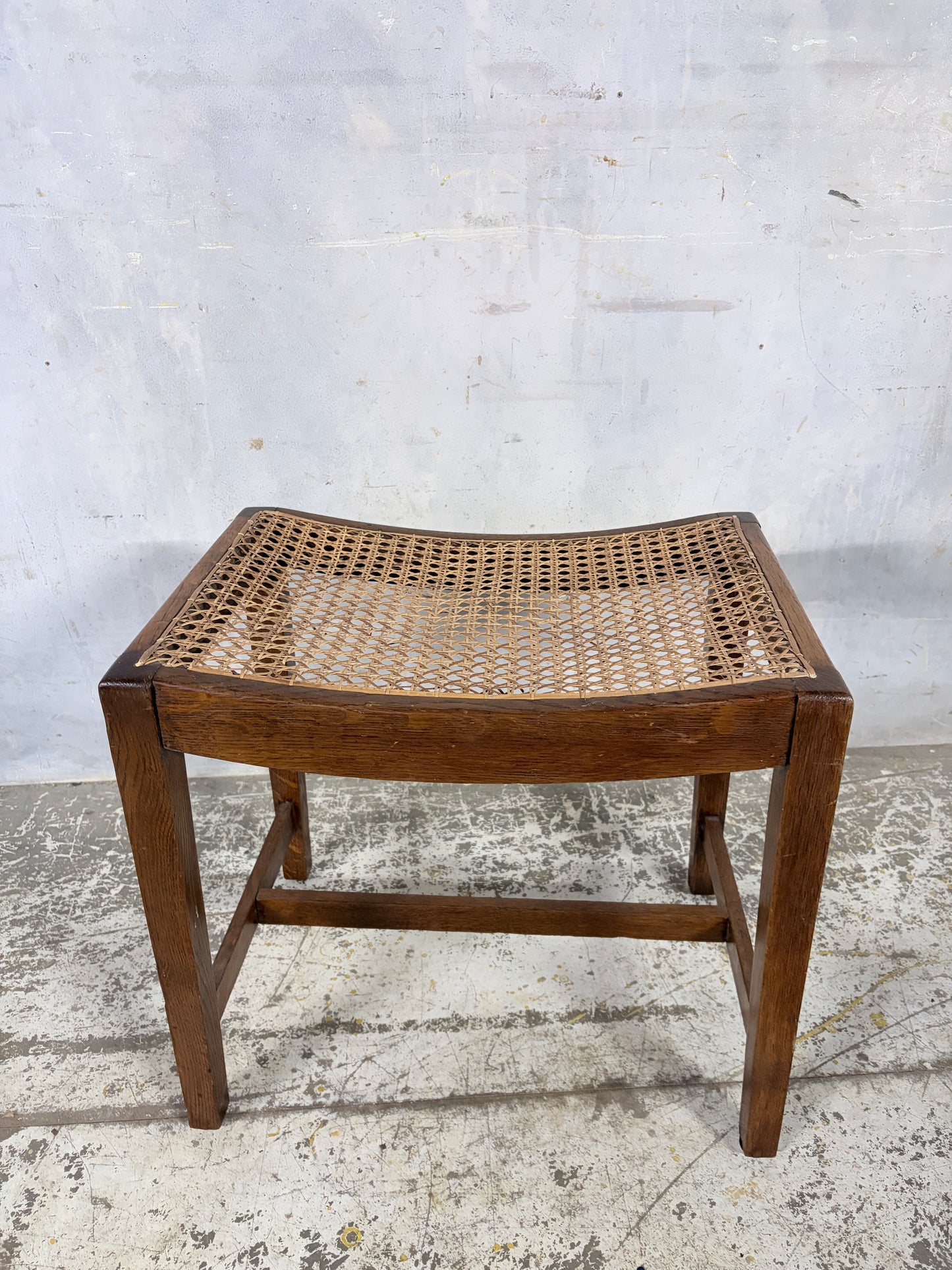 Antique Oak & Rattan Handmade Stool (Yorkshire)