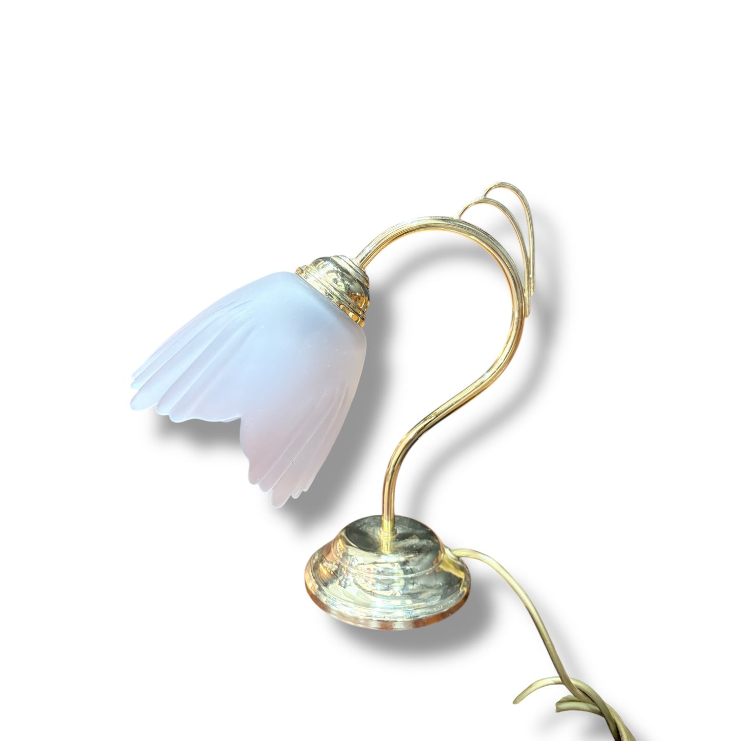 Vintage Brass & Frosted Glass Flower Table Lamp | Art Nouveau