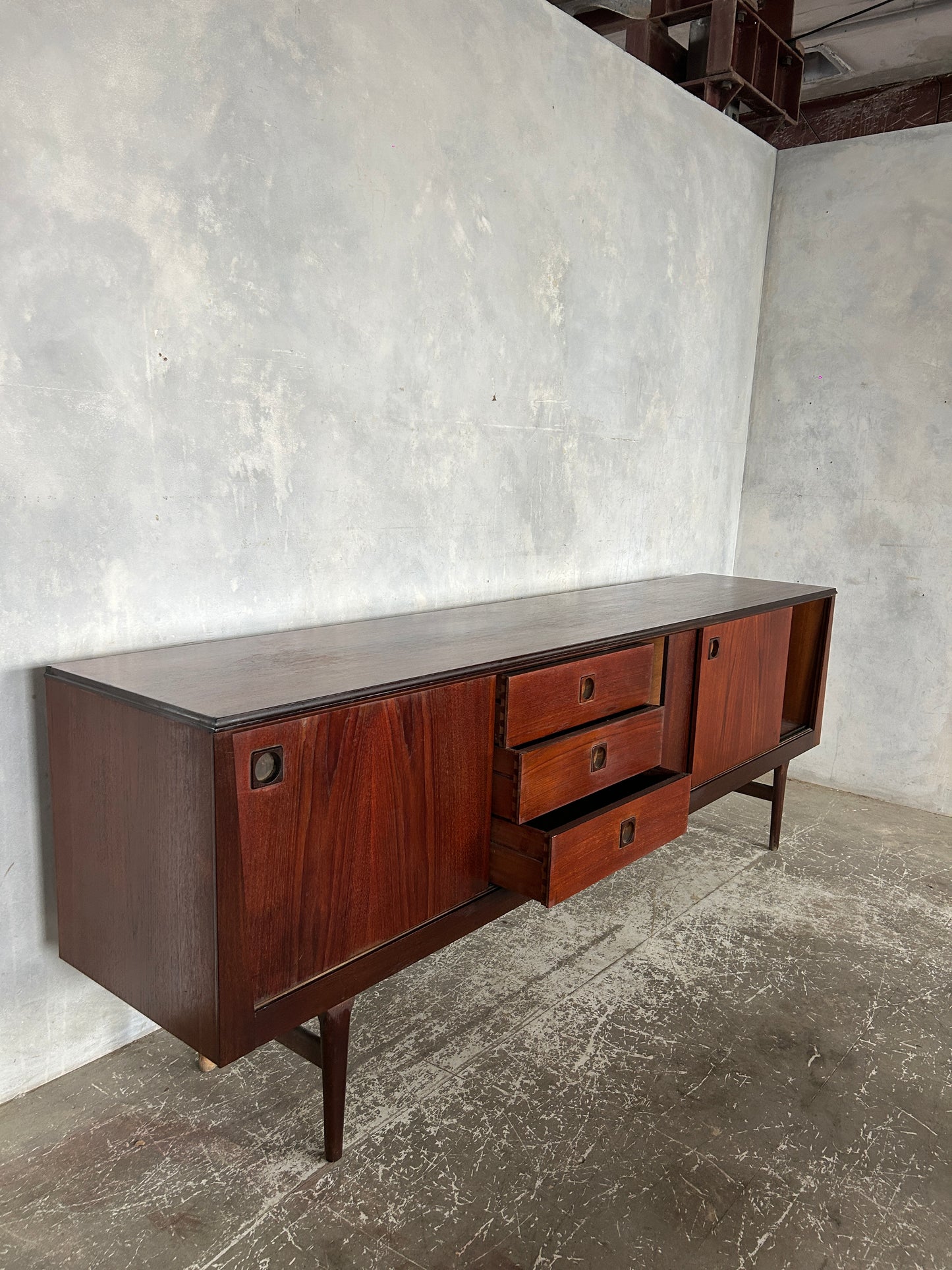 Danish Mid-Century Rosewood Sideboard | Vintage Long Credenza with Drawers & Sliding Doors