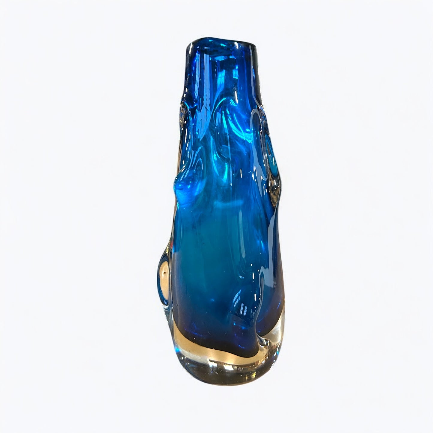 Mid century Whitefriars Kingfisher blue glass Knobbly vase