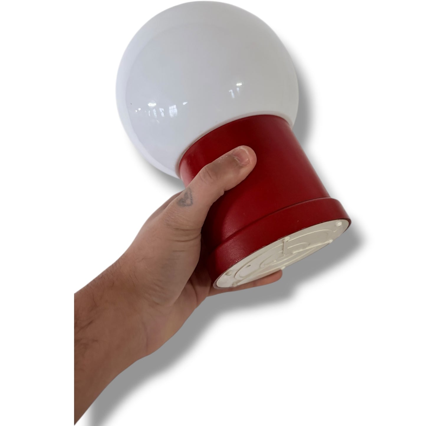 Vintage Space Age Lamp – Red Mushroom Table Lamp with Opaline Glass Shade