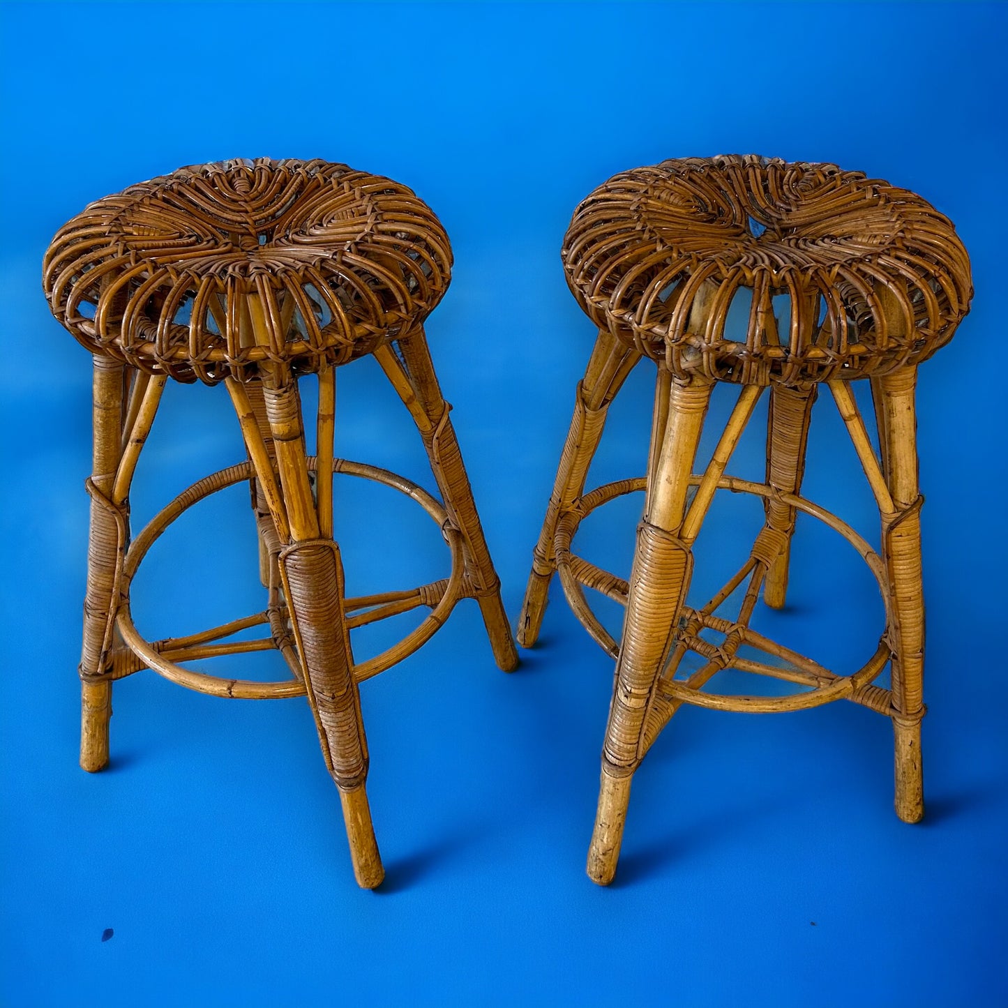 mid century Franco Albini Bamboo Rattan Stools