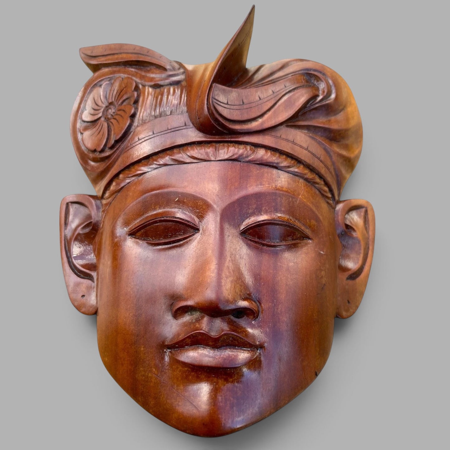 Vintage 1970s Indonesian Hand-Carved Hardwood Wall Mask