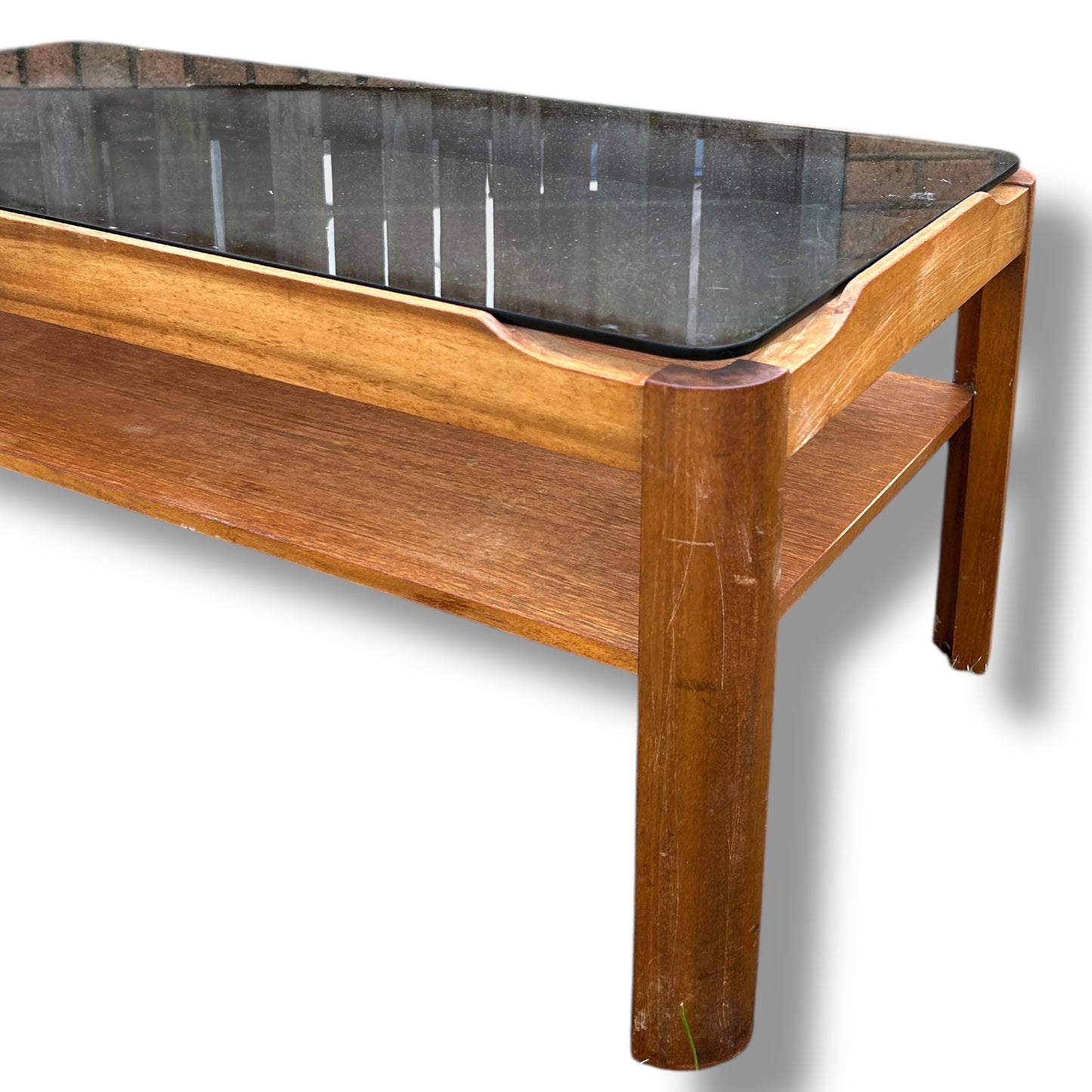 Mid Century Myers Smoked Glass and Teak Coffee Table