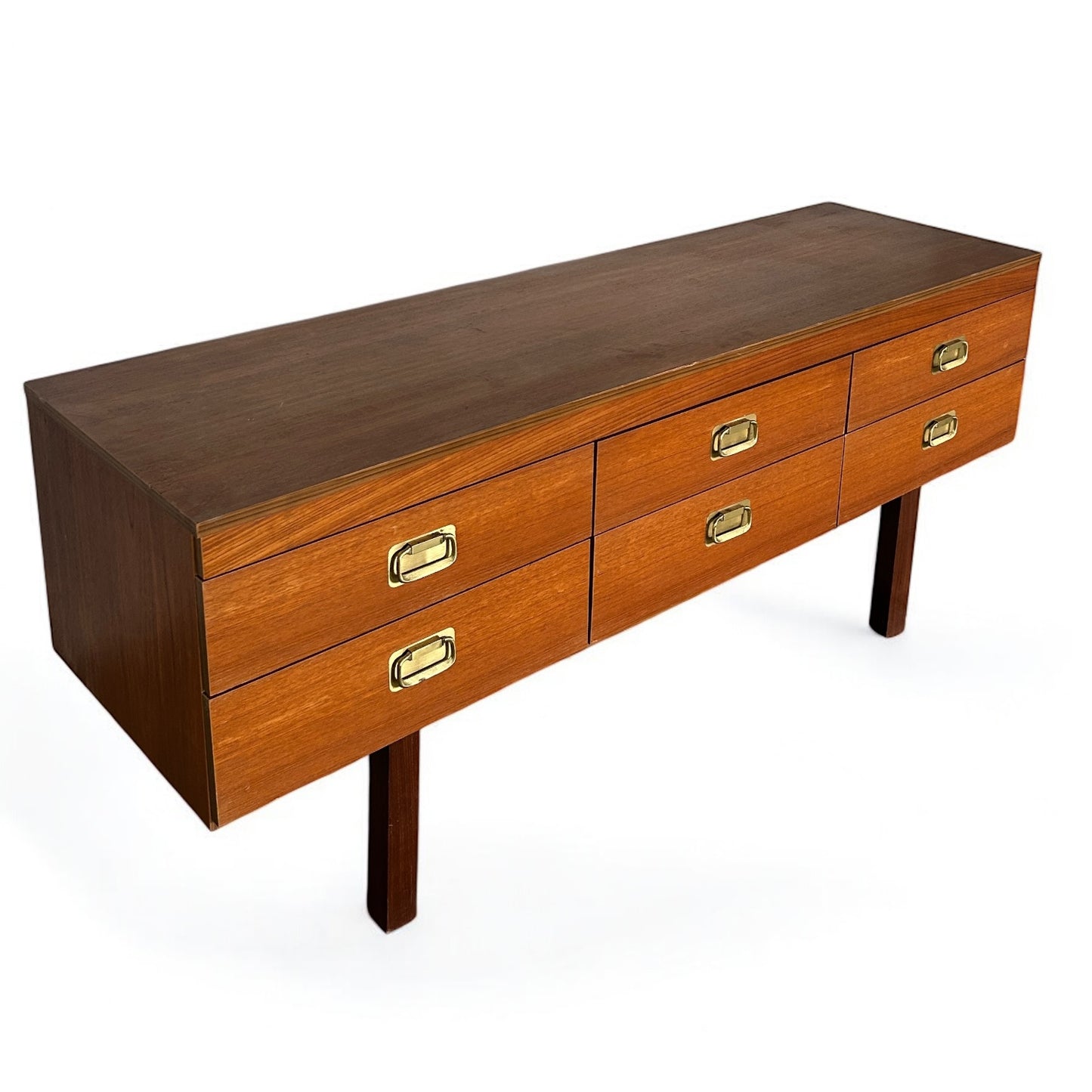 Mid Century Teak and Brass Armouries Style Chest Sideboard