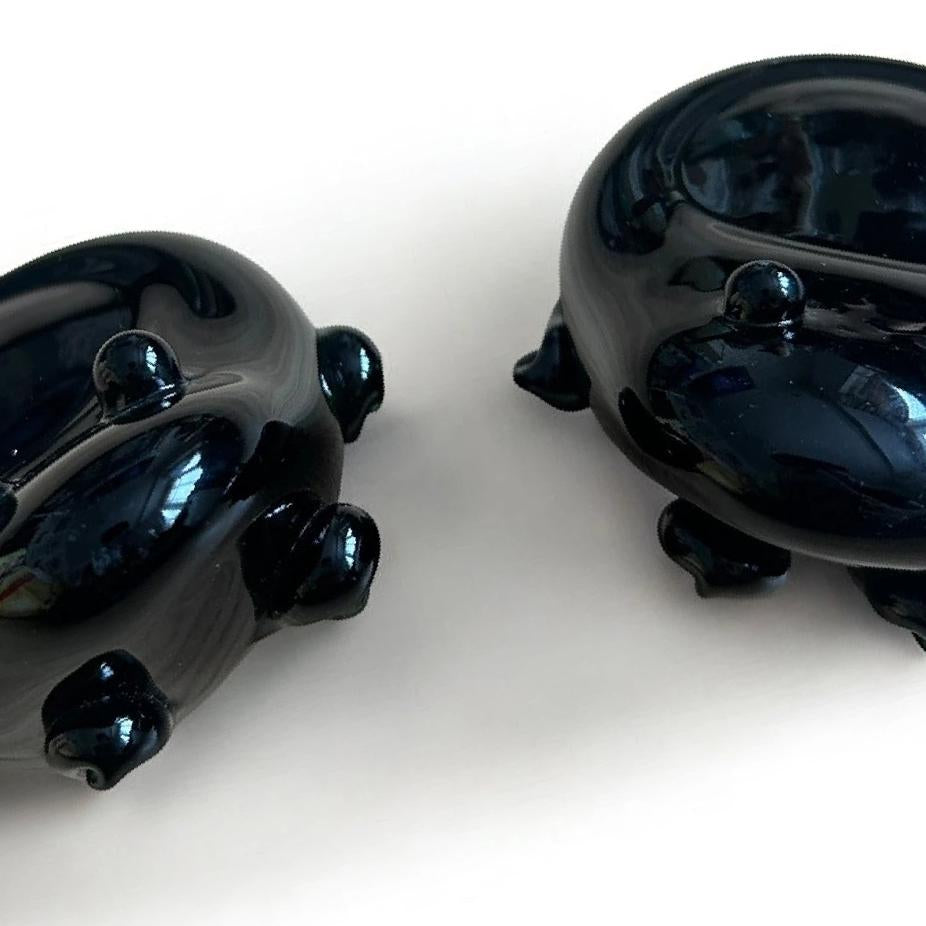 Pair of Vintage Emerald Green Glass Frog Paperweights / Tealight Holders