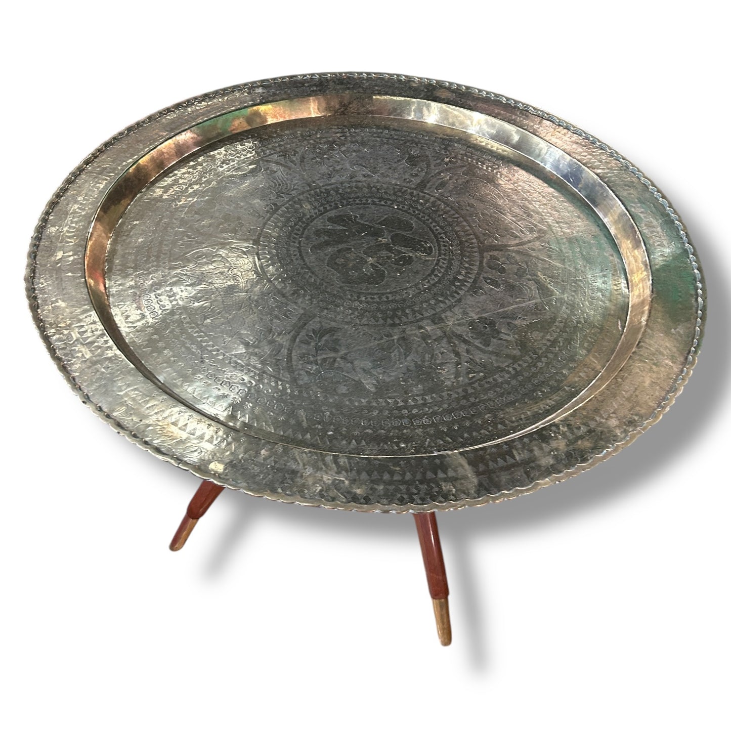 Mid Century Modern Oval Brass Tea Tray Table Oriental Coffee Table With Spider Leg Base