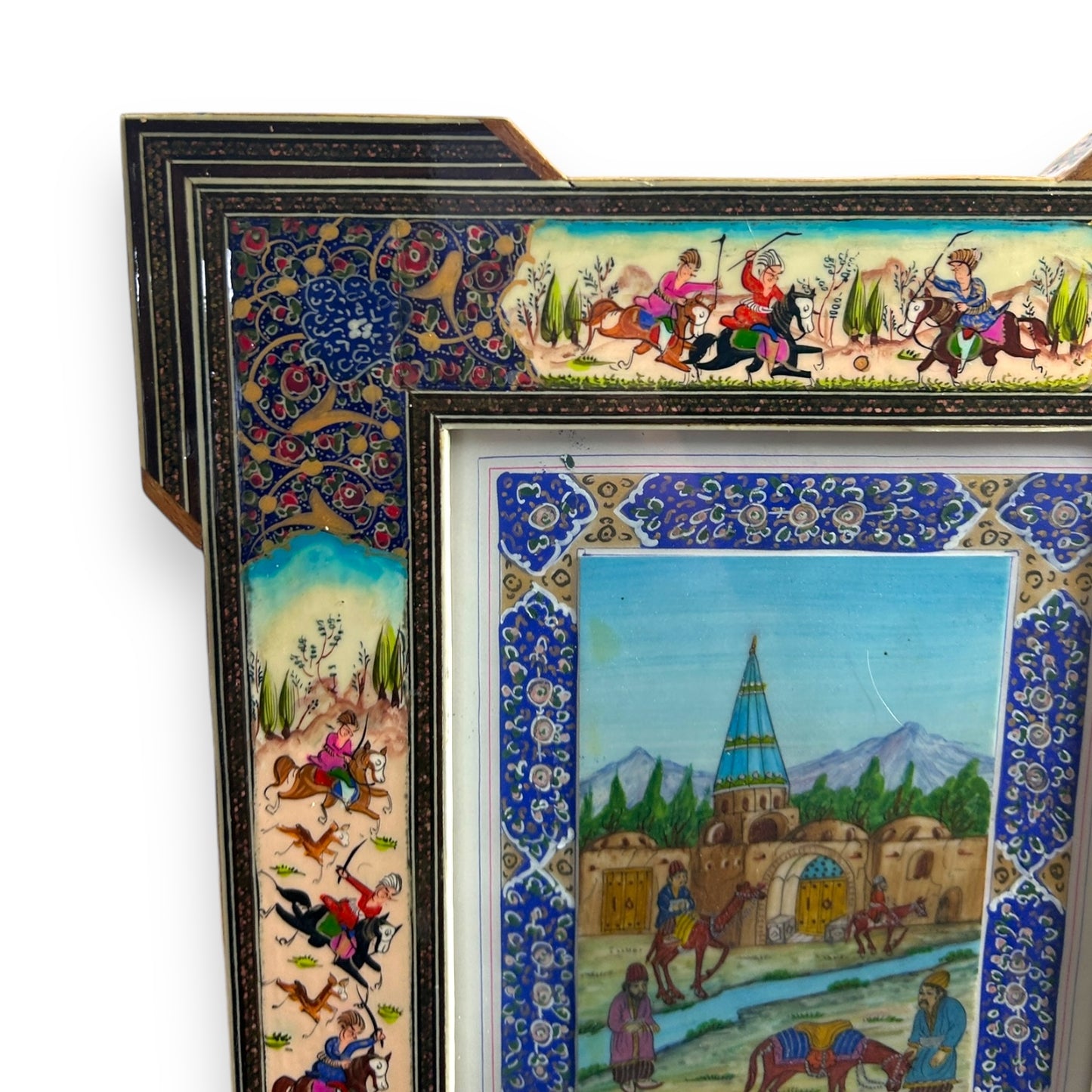 Vintage 1950s Persian Khatam Mosaic Watercolour Painting