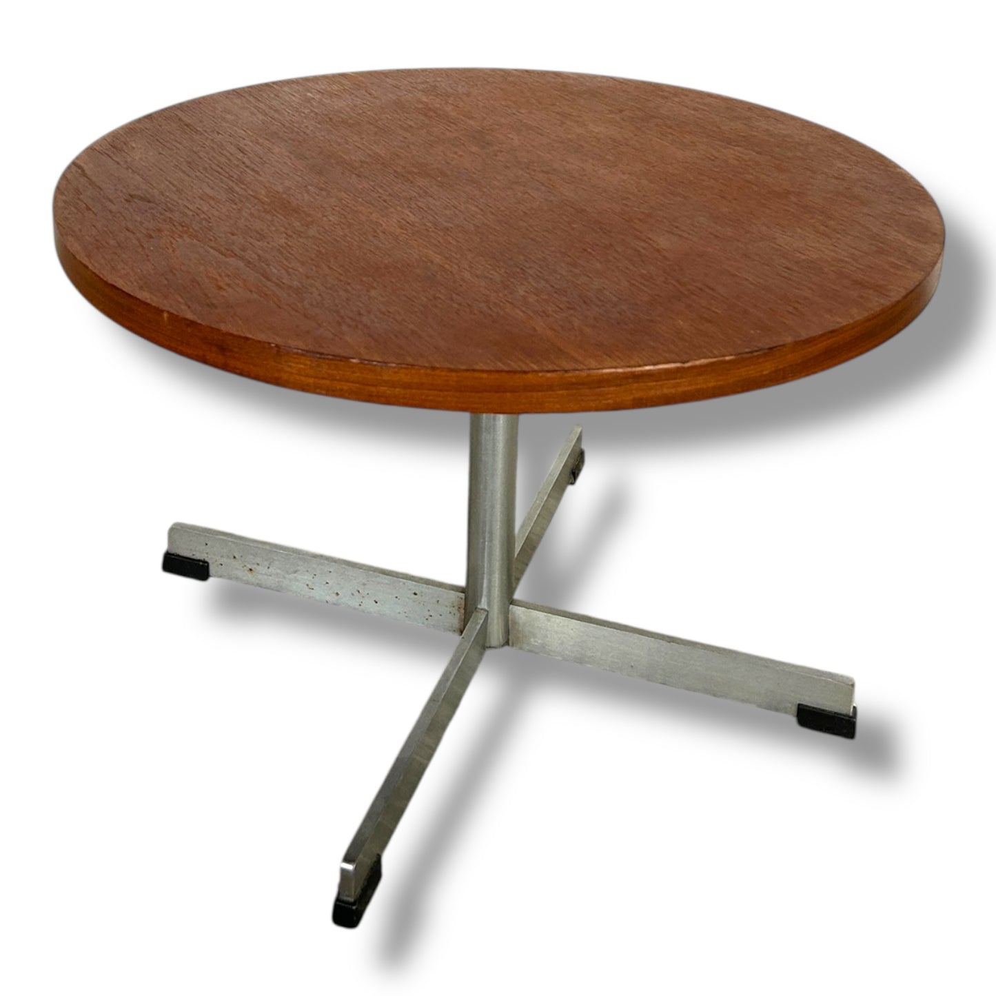 Danish Mid Century Round Coffee Table | Teak & Chrome Cross Base
