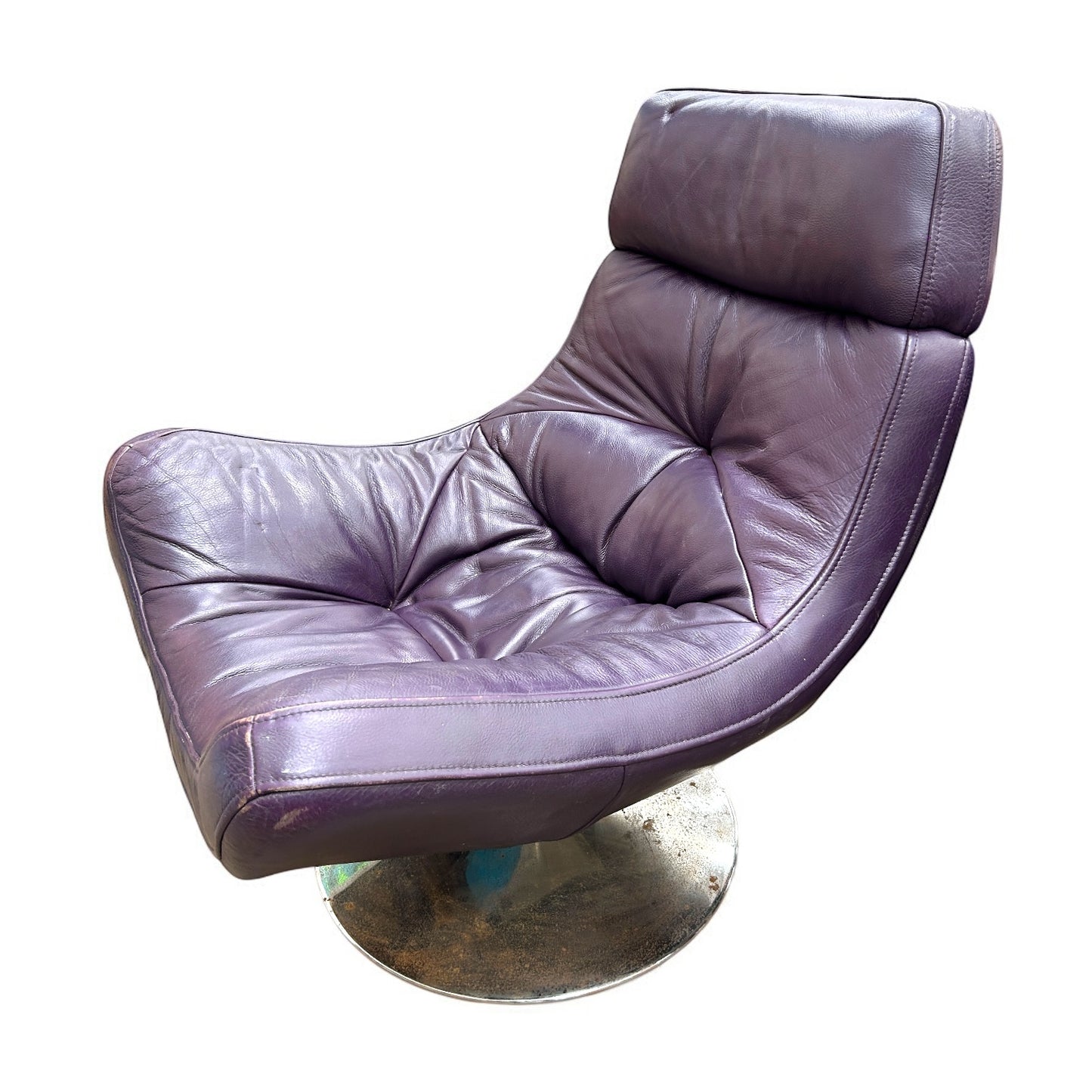 Mid Century Modern Purple Leather Swivel Egg Chair