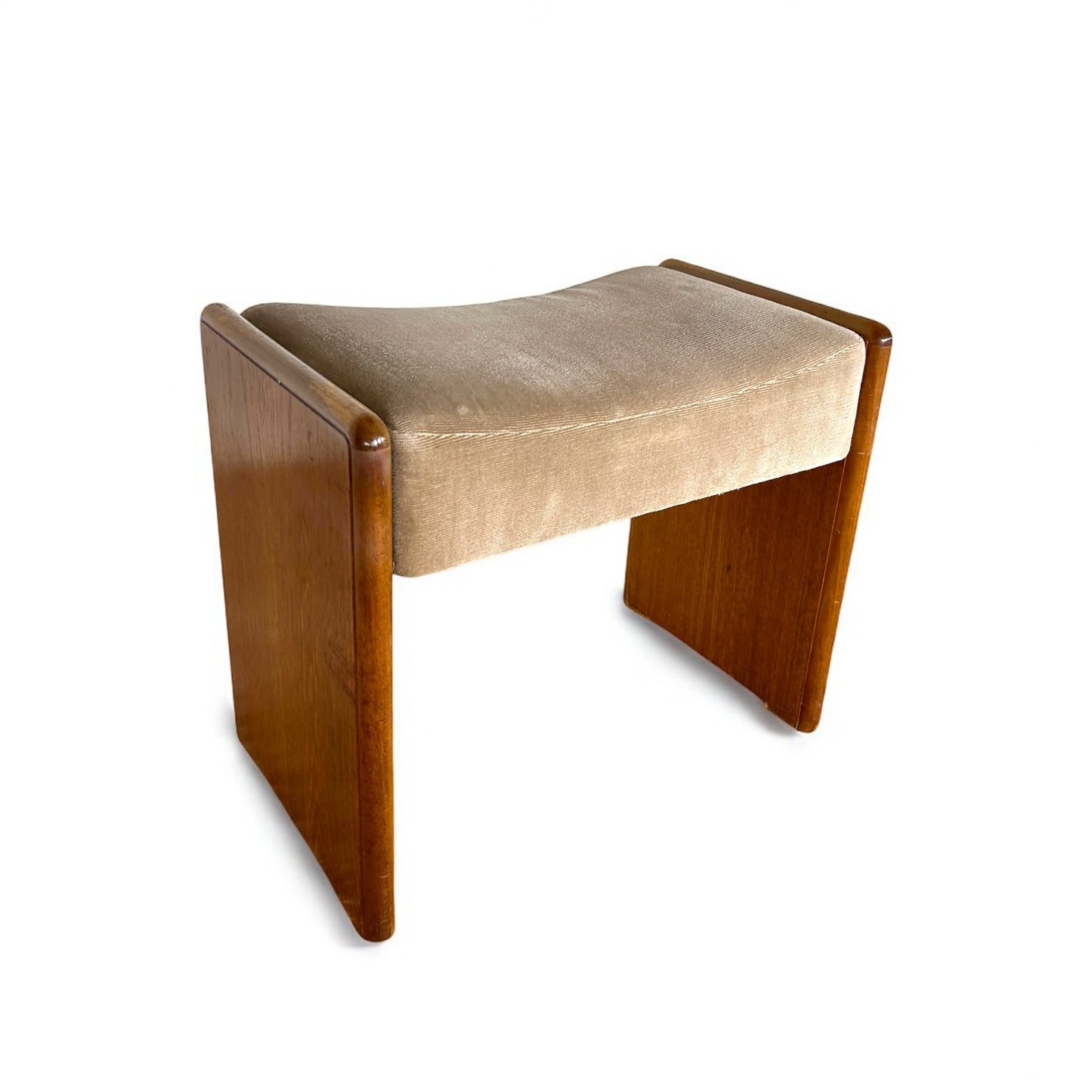 Mid Century Teak Wood and Fabric Stool