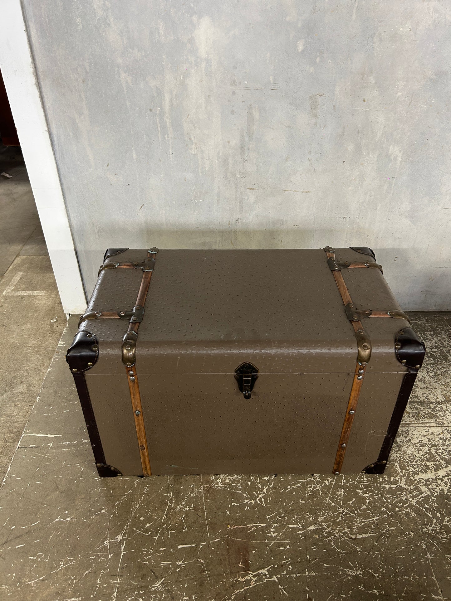 Vintage Grey Steamer Trunk | Antique Travel Chest