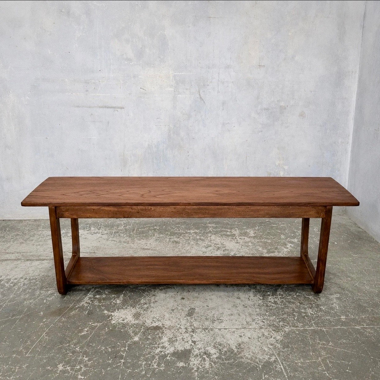 Mid Century Vintage Teak Sleigh Leg Coffee Table with Magazine Shelf