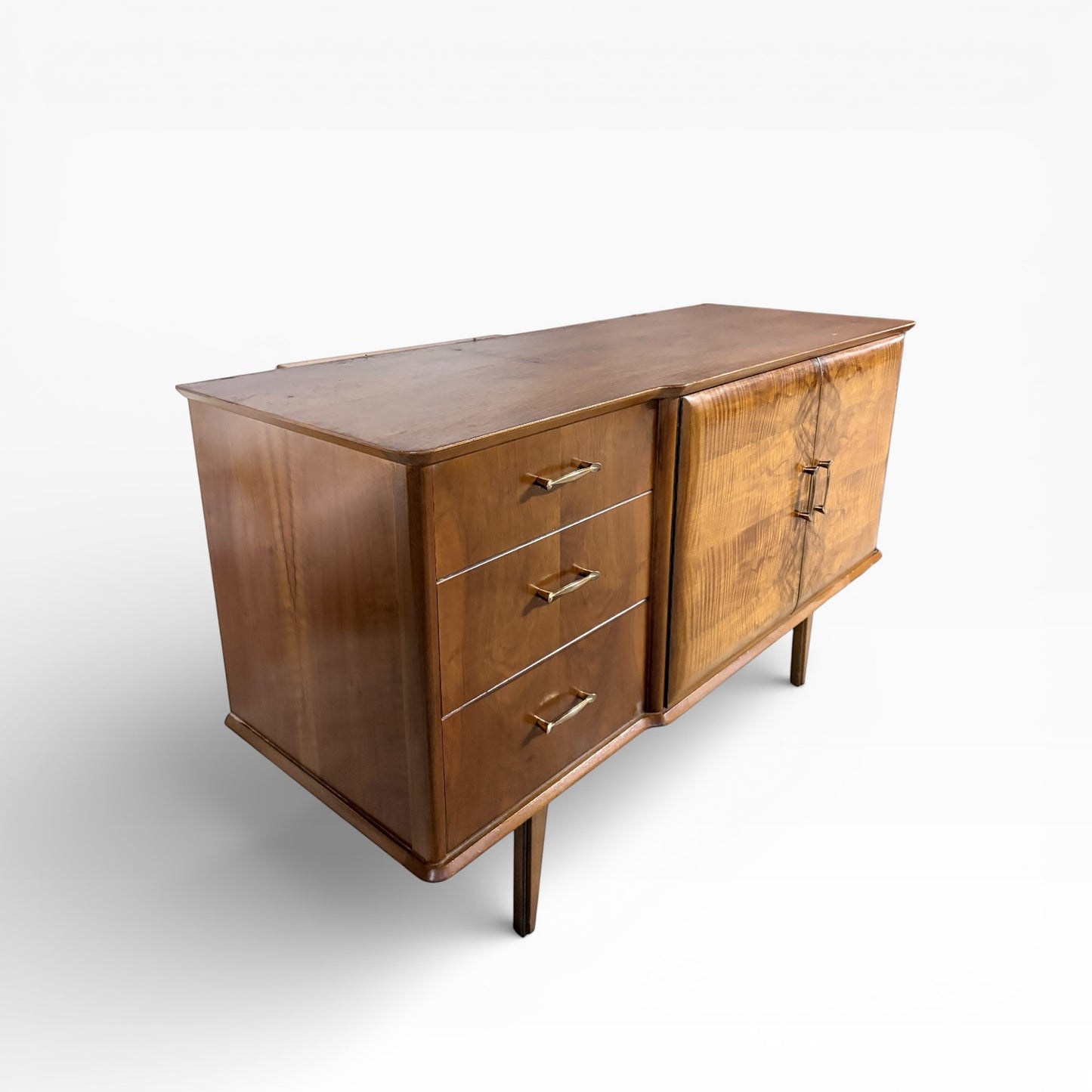 Mid Century Burr Walnut Compact Lebus Sideboard