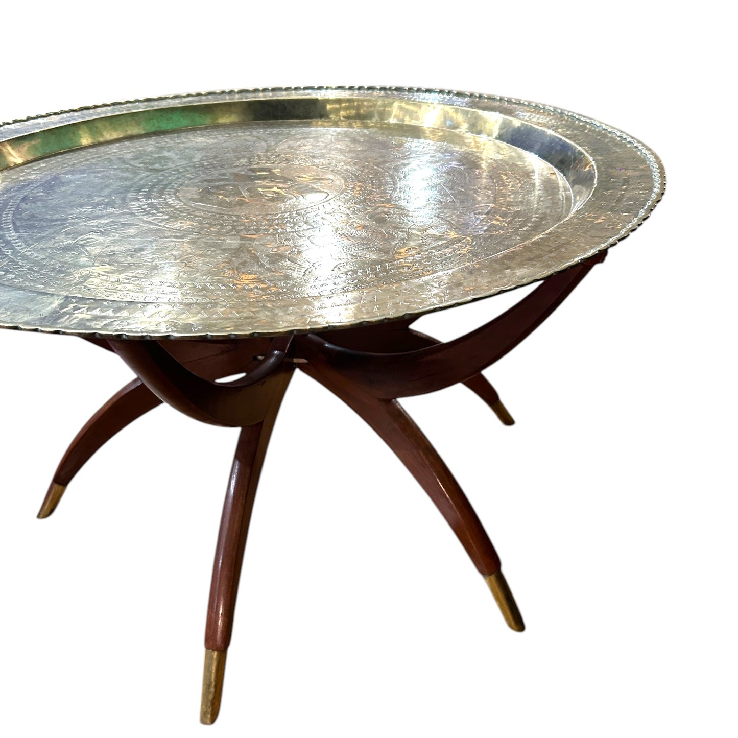 Mid Century Modern Oval Brass Tea Tray Table Oriental Coffee Table With Spider Leg Base
