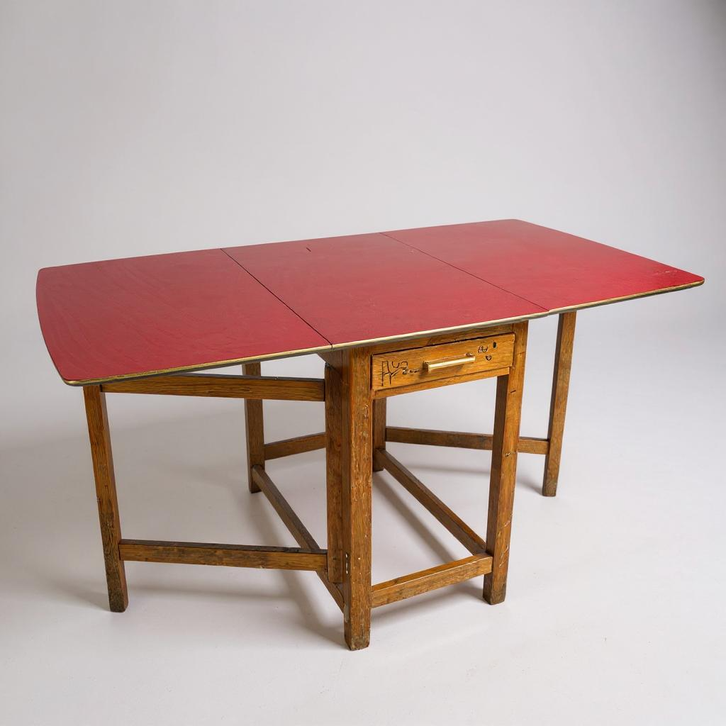 Mid Century Modern Red Formica Extendable Dining Table