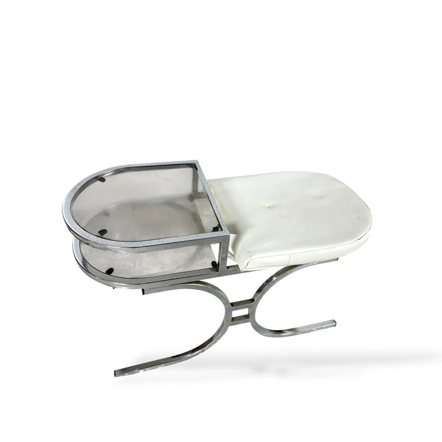 Mid-Century Chrome & Smoked Glass Space Age Telephone Bench
