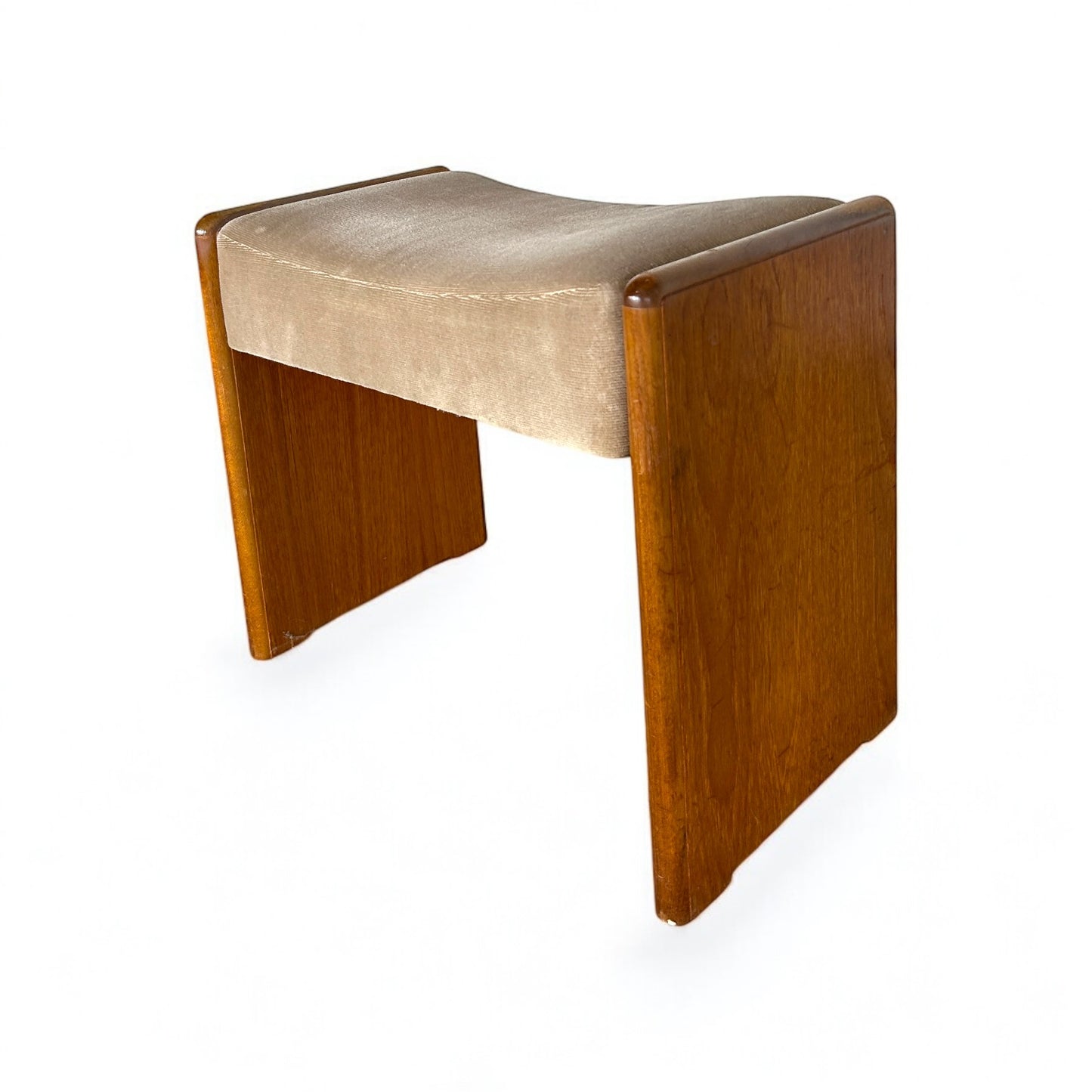 Mid Century Teak Wood and Fabric Stool
