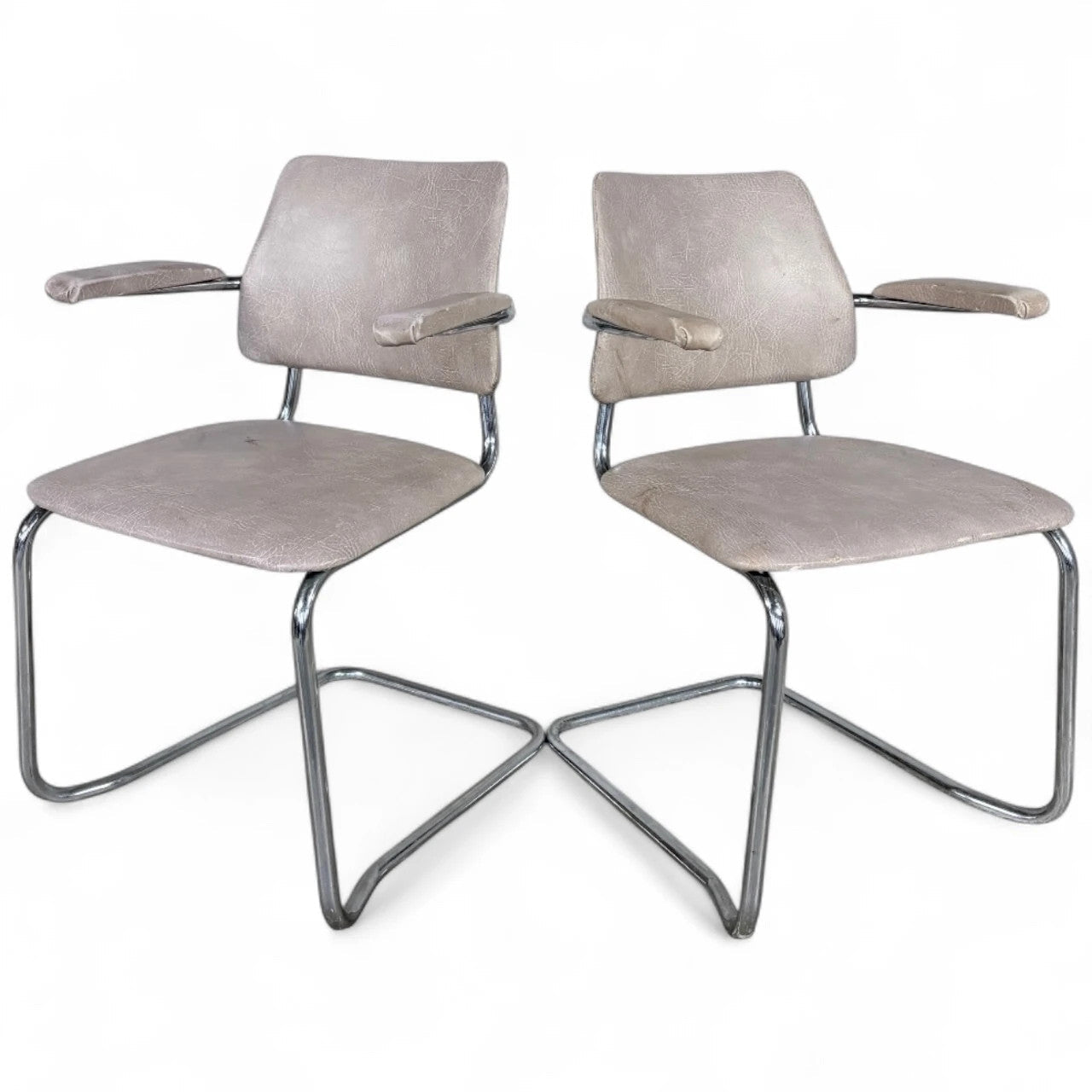 Mid Century Italian Chrome & Smoked Glass Dining Table with Cantilever Chairs