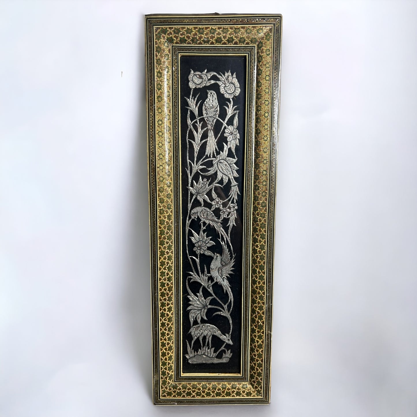 Vintage 1950s Persian Khatam Mosaic Copper Framed Art