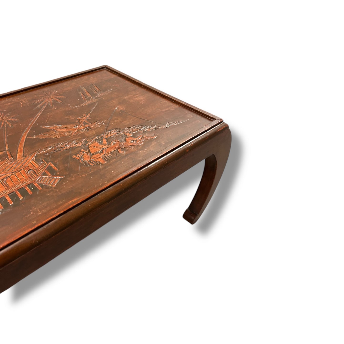 Mid Century Chinese Carved Wood Coffee Table