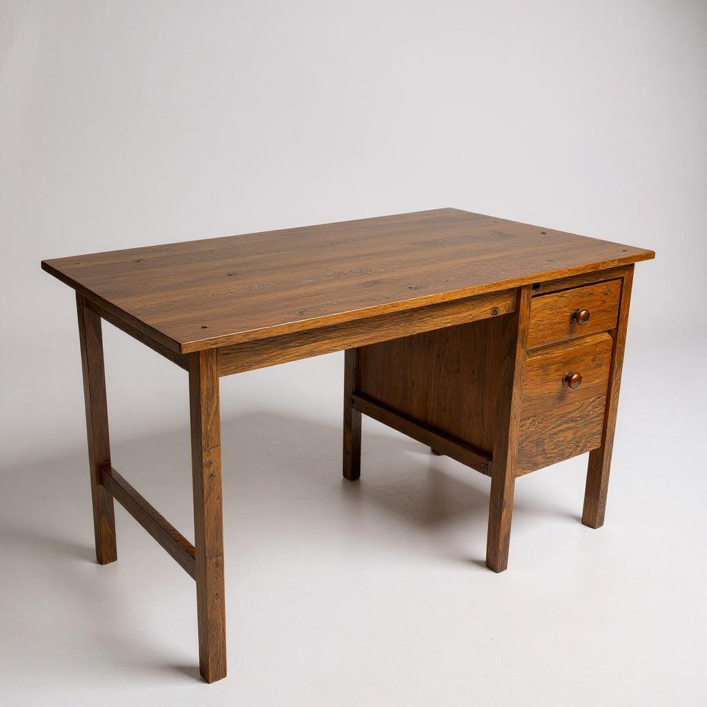 Rustic Oak Mid Century School Desk – Vintage Writing Table MCM Retro Office