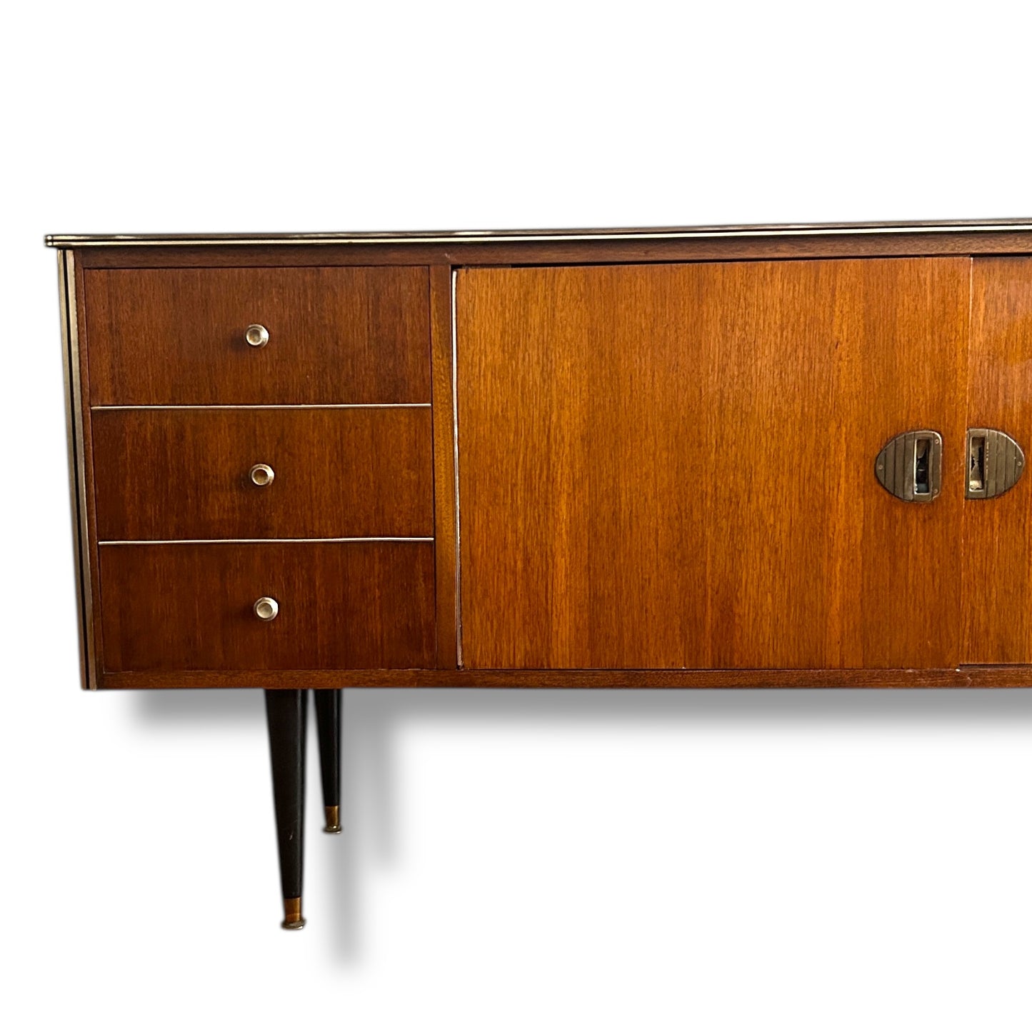 Mid Century Modern Teak Veneer Sliding Doors Sideboard Buffet