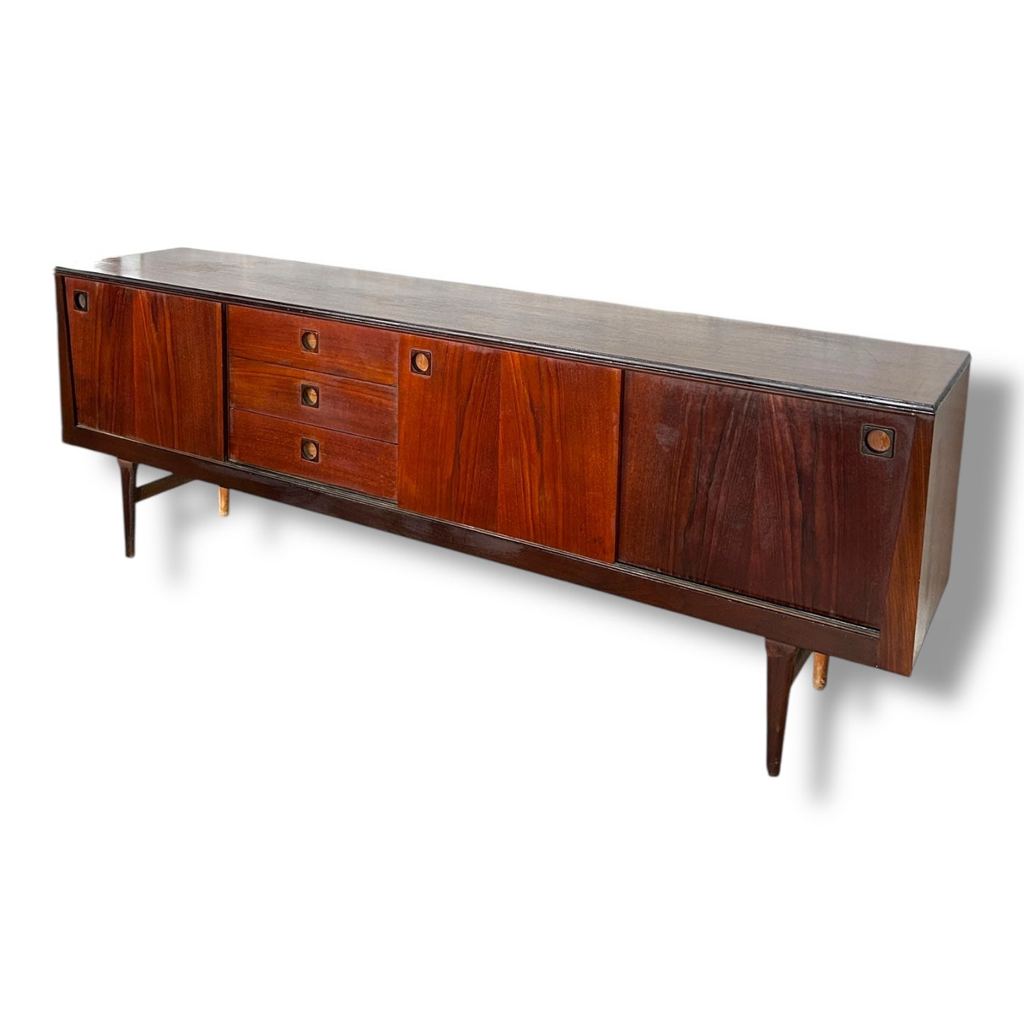Danish Mid-Century Rosewood Sideboard | Vintage Long Credenza with Drawers & Sliding Doors